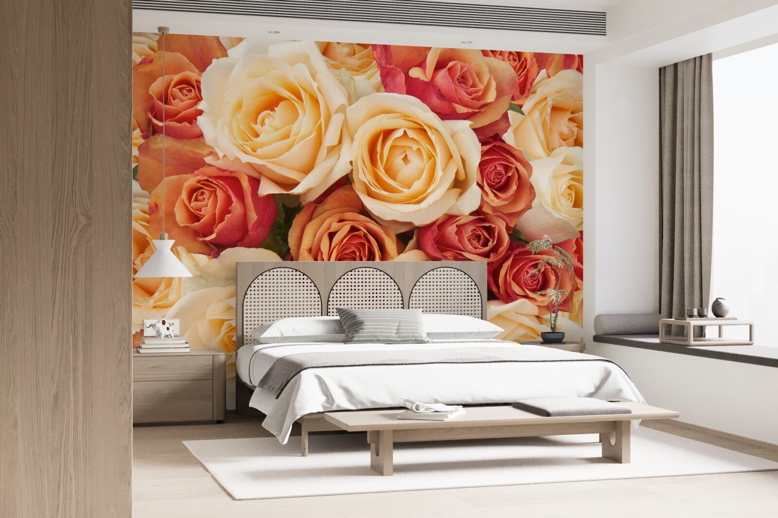 Фотошпалери троянди з м'якими квітами у світлих та персикових тонах