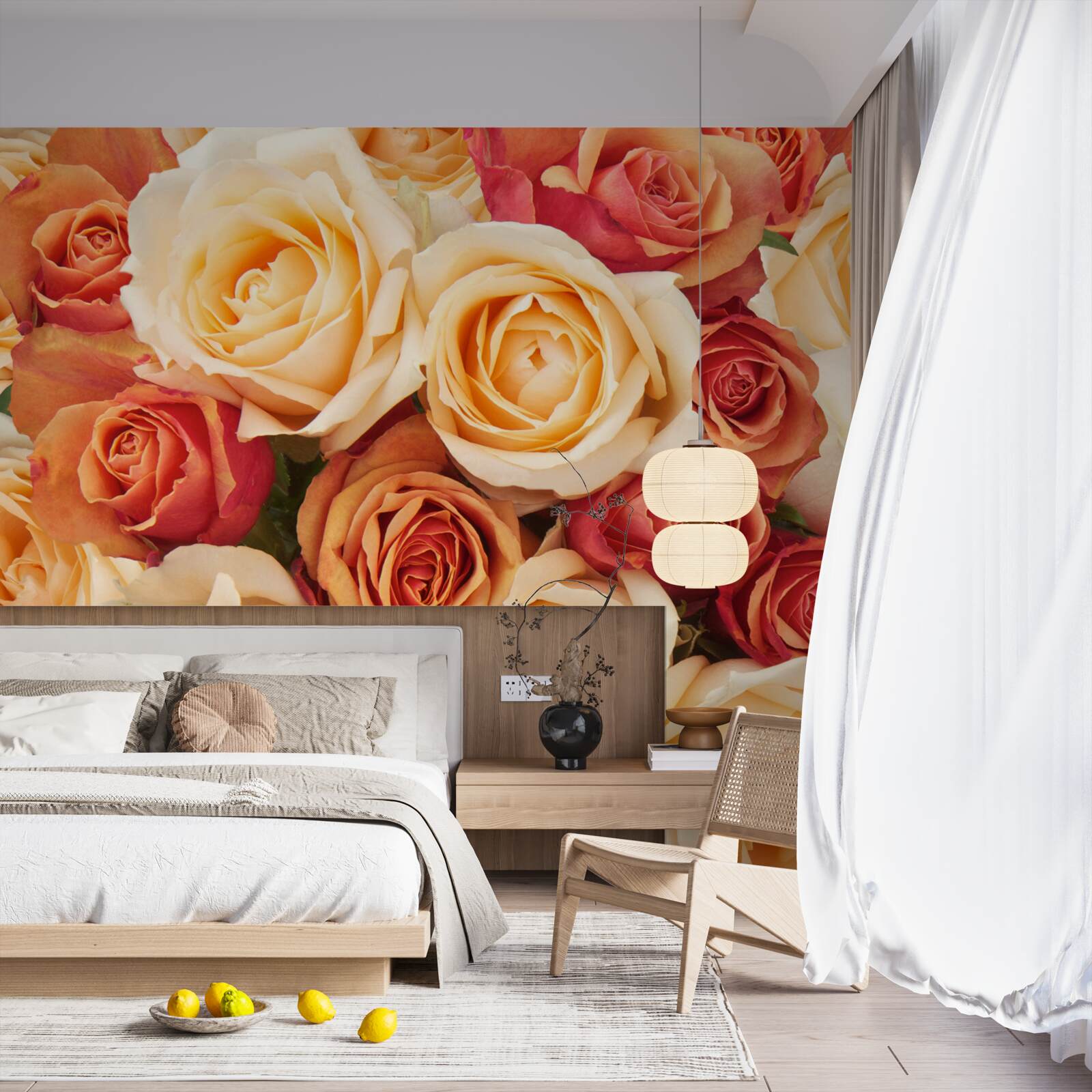 Фотошпалери троянди з м'якими квітами у світлих та персикових тонах