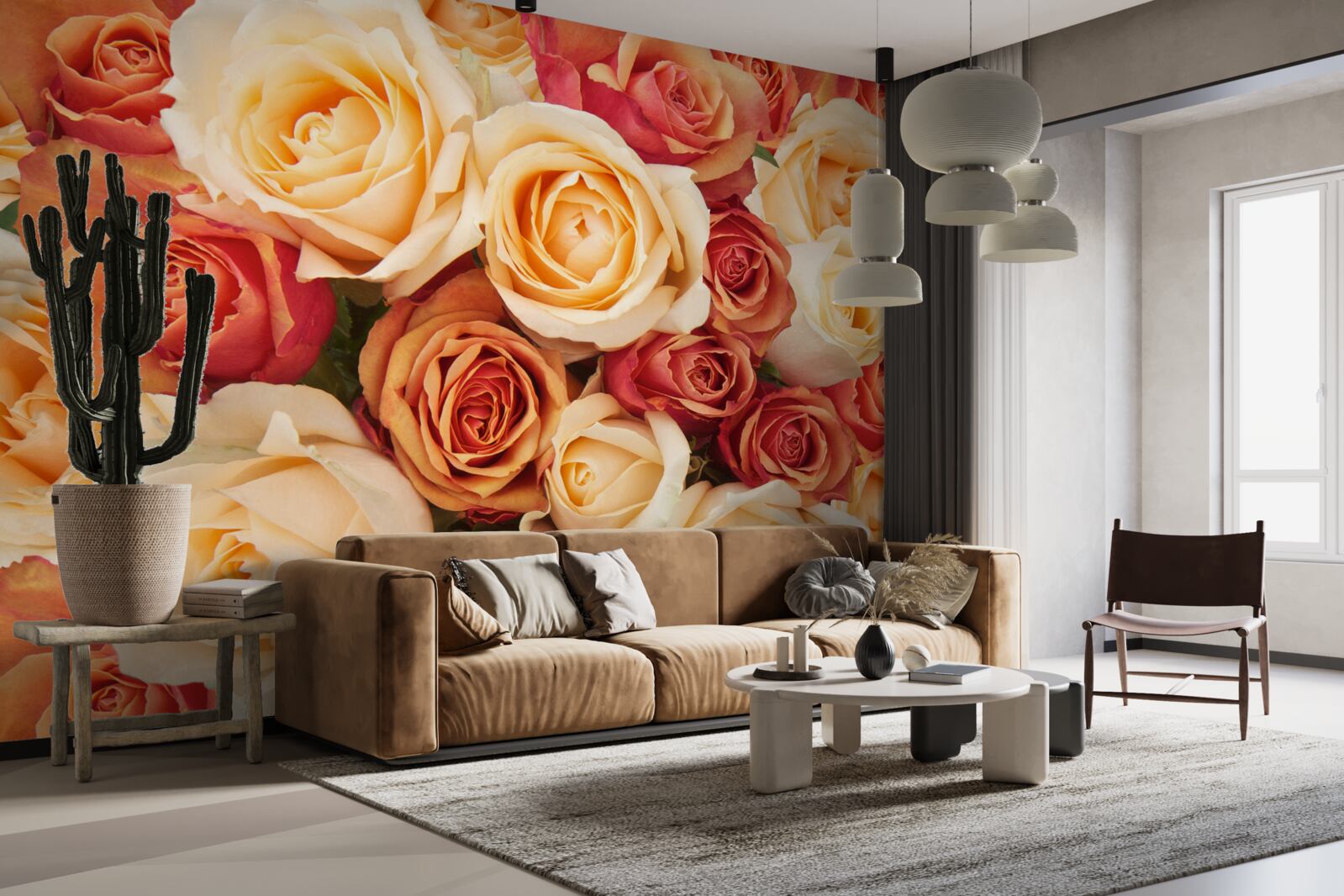 Фотошпалери троянди з м'якими квітами у світлих та персикових тонах