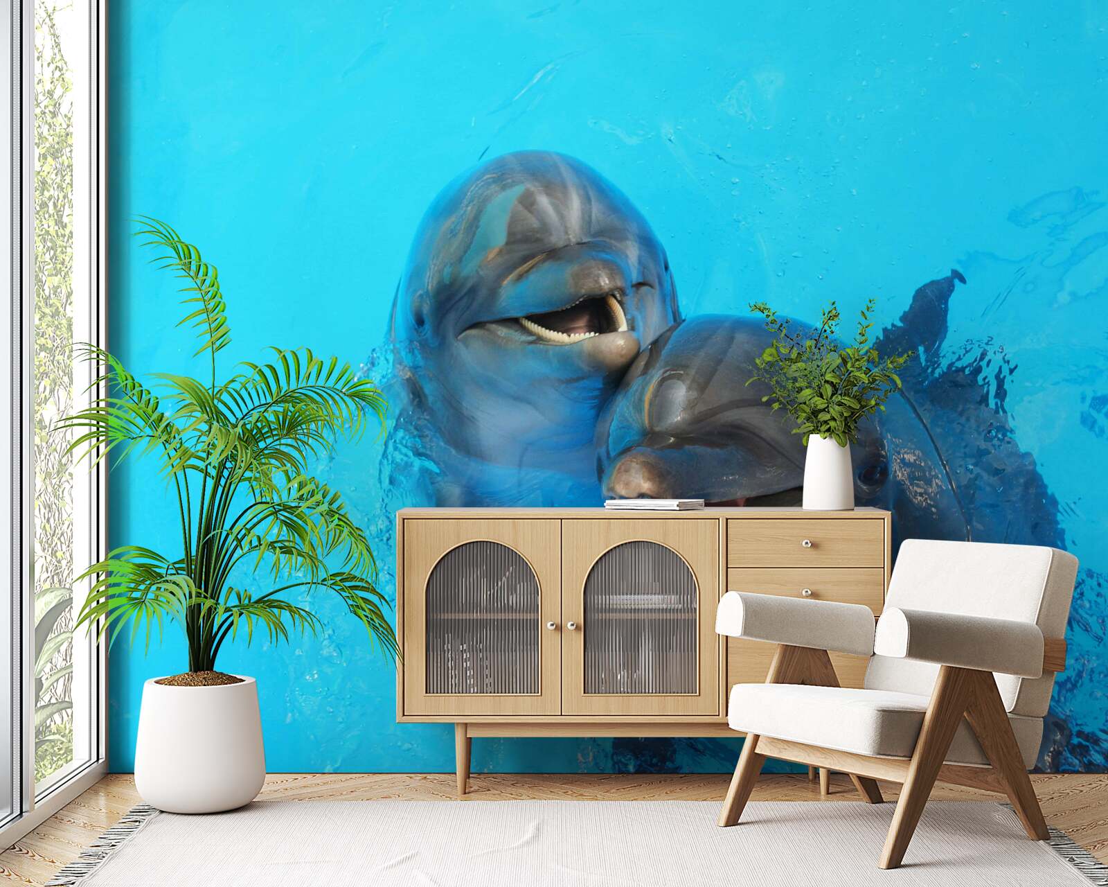 Фотошпалери два усміхнені дельфіни