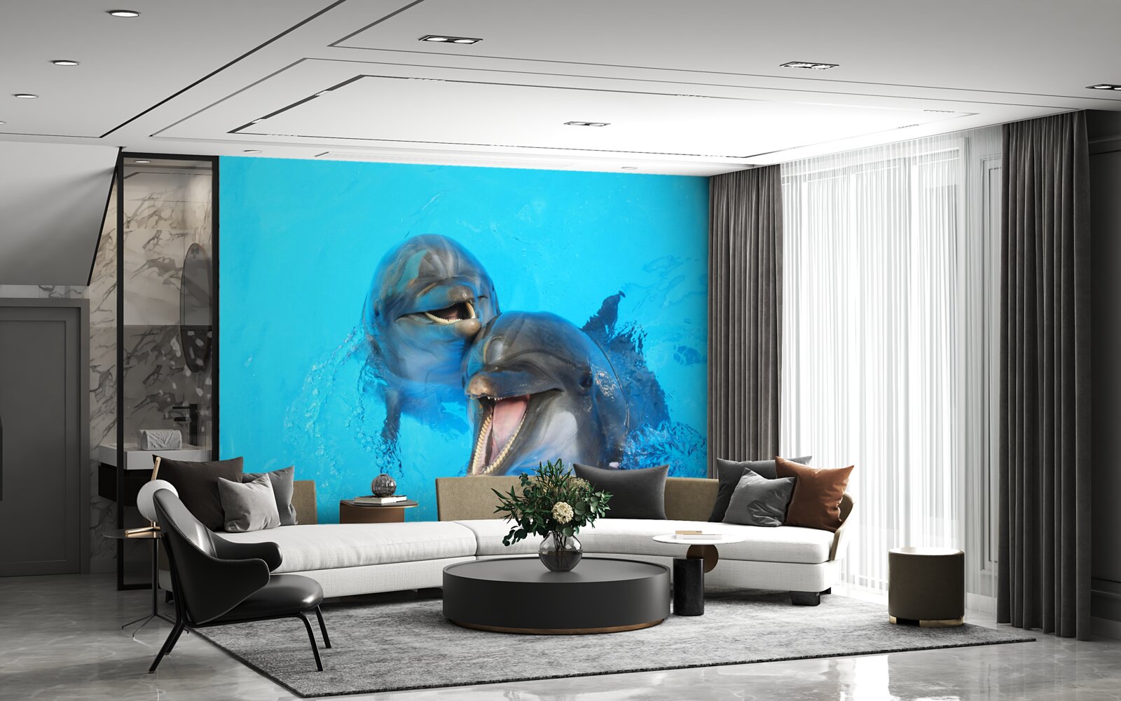 Фотошпалери два усміхнені дельфіни