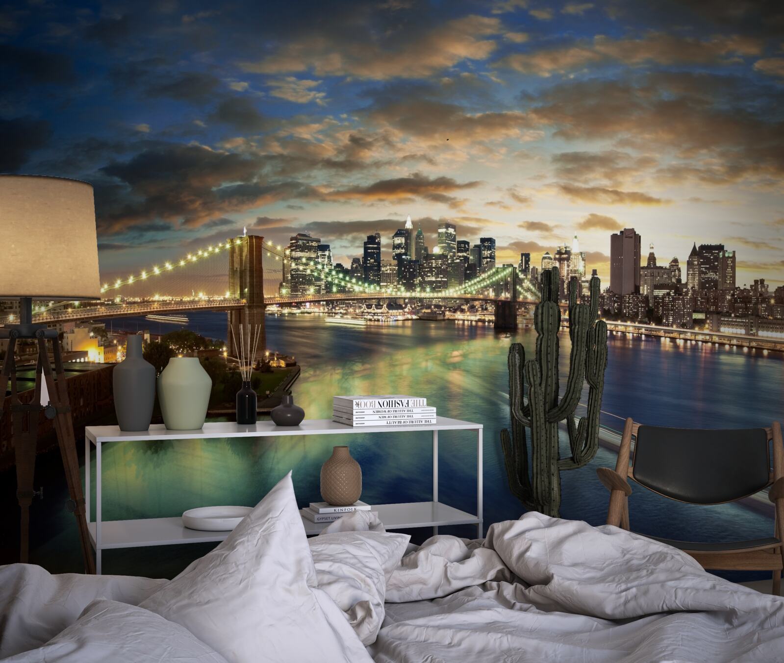 Фотошпалери нічне освітлення нью-йорка на краю води