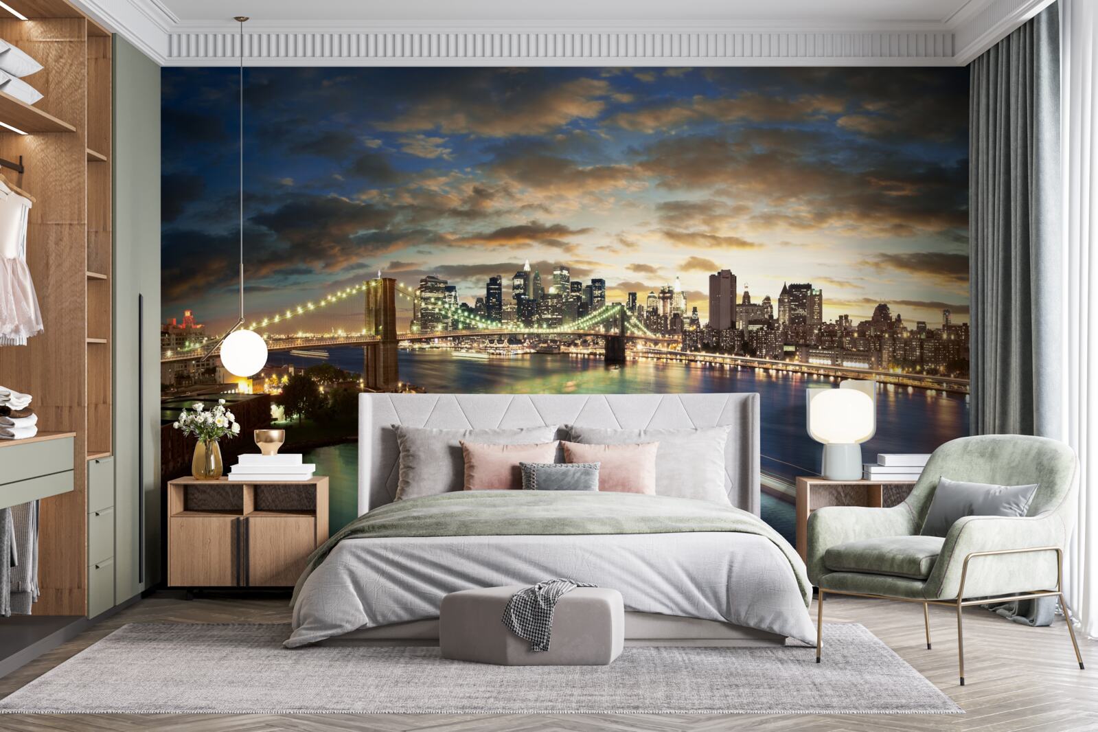 Фотошпалери нічне освітлення нью-йорка на краю води