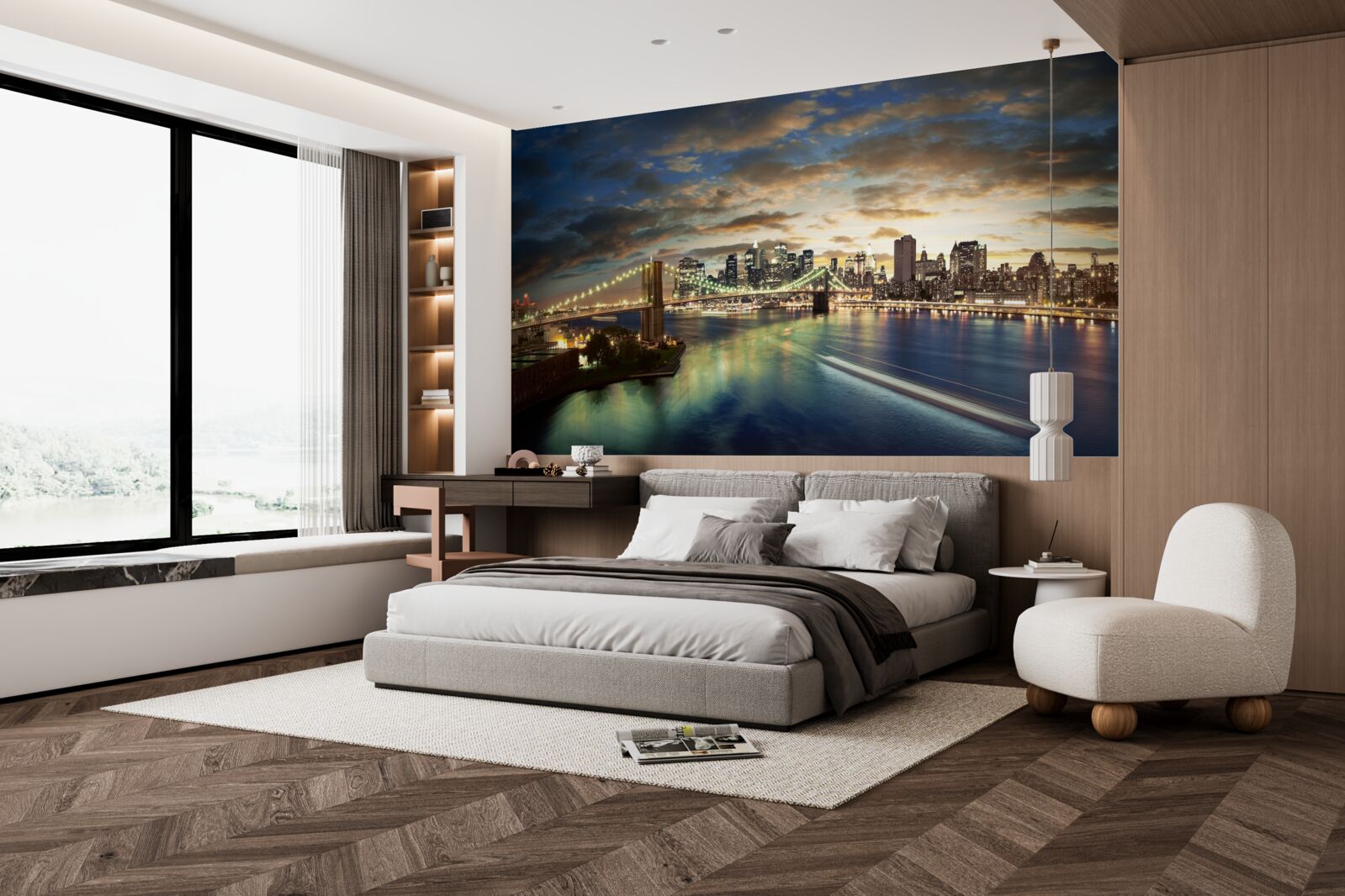 Фотошпалери нічне освітлення нью-йорка на краю води