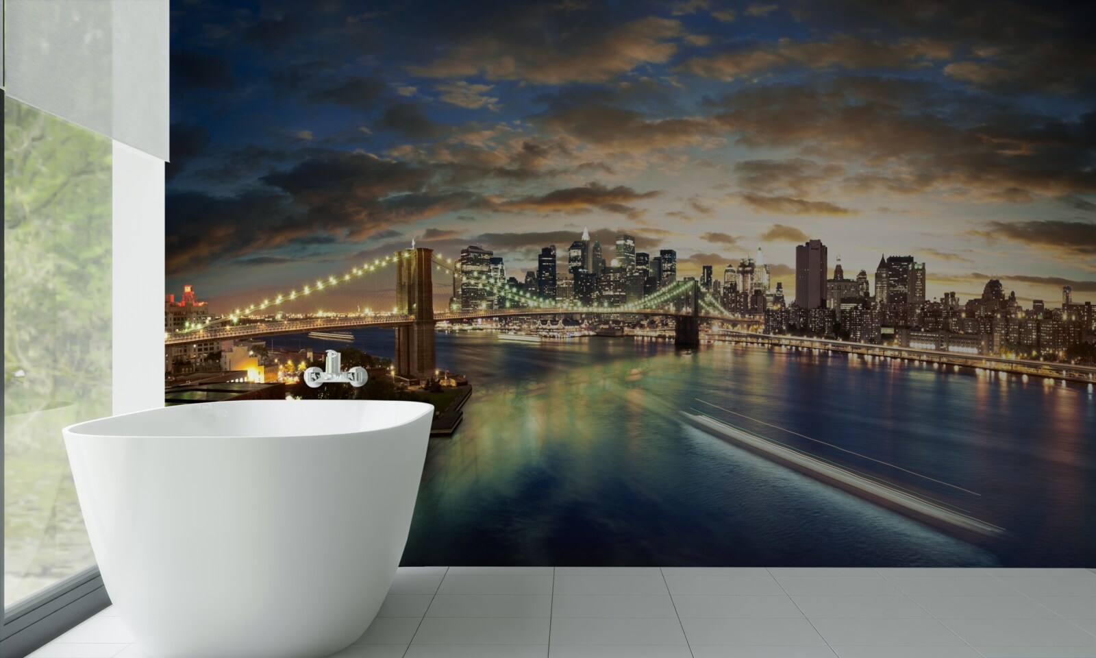 Фотошпалери нічне освітлення нью-йорка на краю води