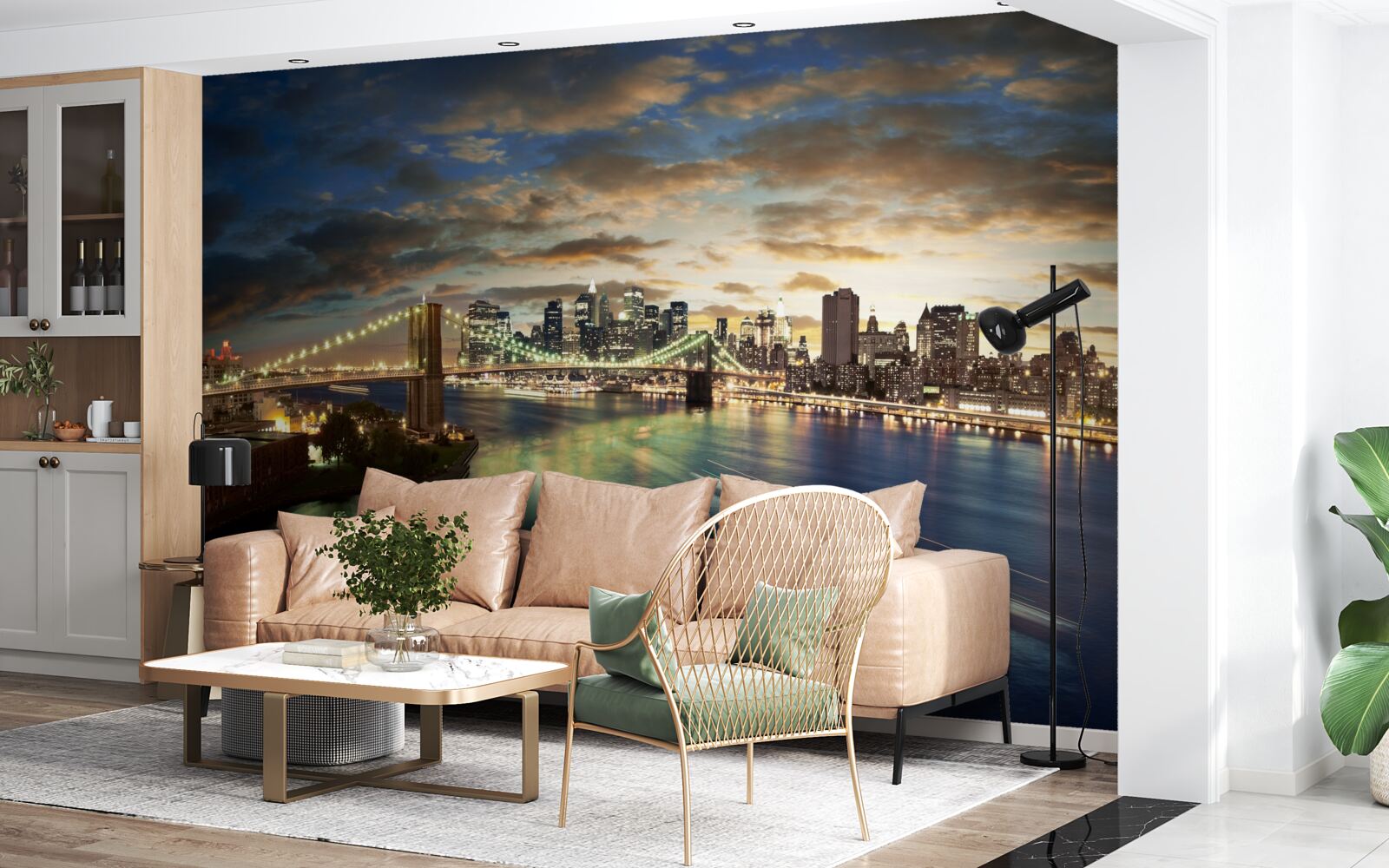 Фотошпалери нічне освітлення нью-йорка на краю води