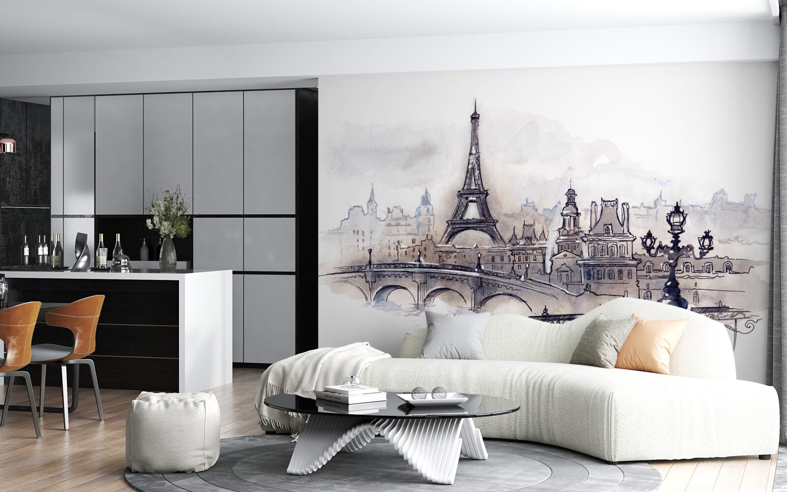 Фотошпалери Ейфелева вежа та архітектурні ескізи олівцем