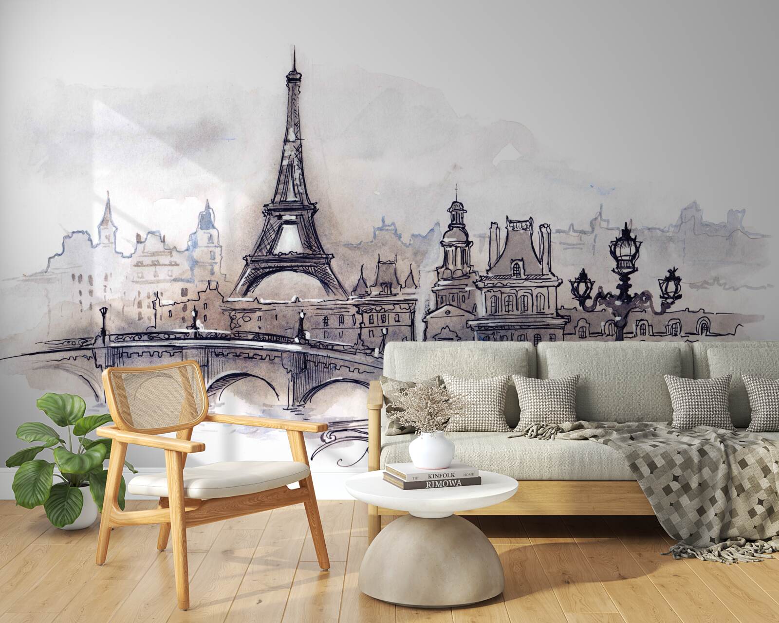 Фотошпалери Ейфелева вежа та архітектурні ескізи олівцем