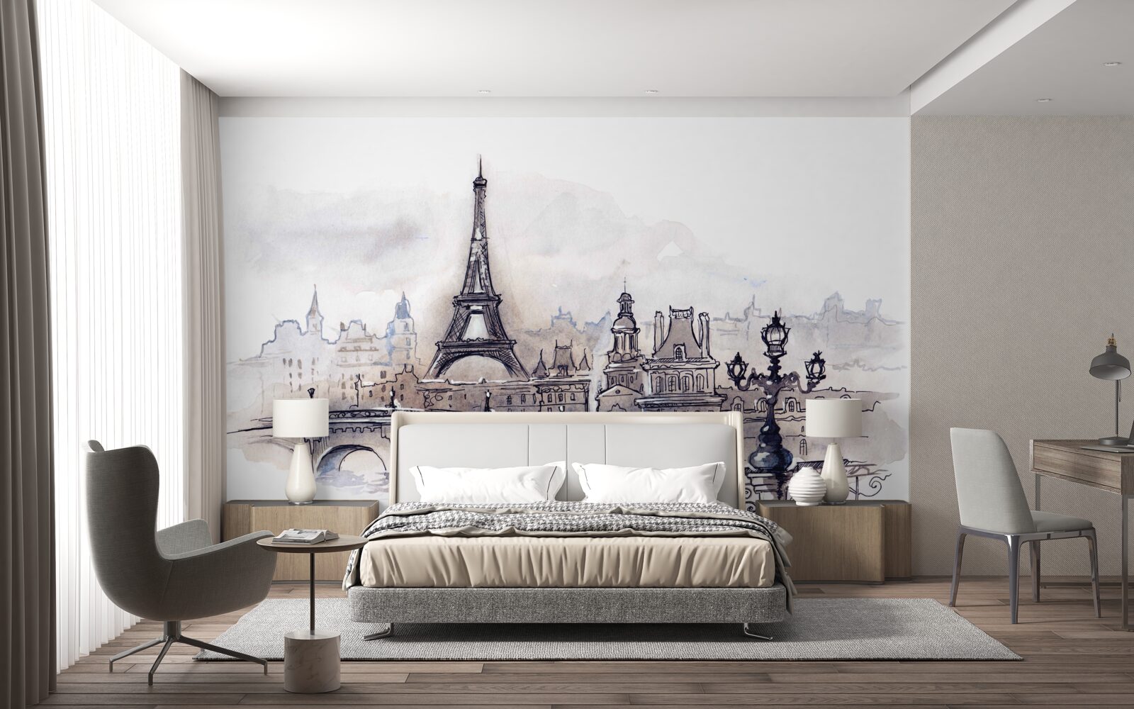 Фотошпалери Ейфелева вежа та архітектурні ескізи олівцем
