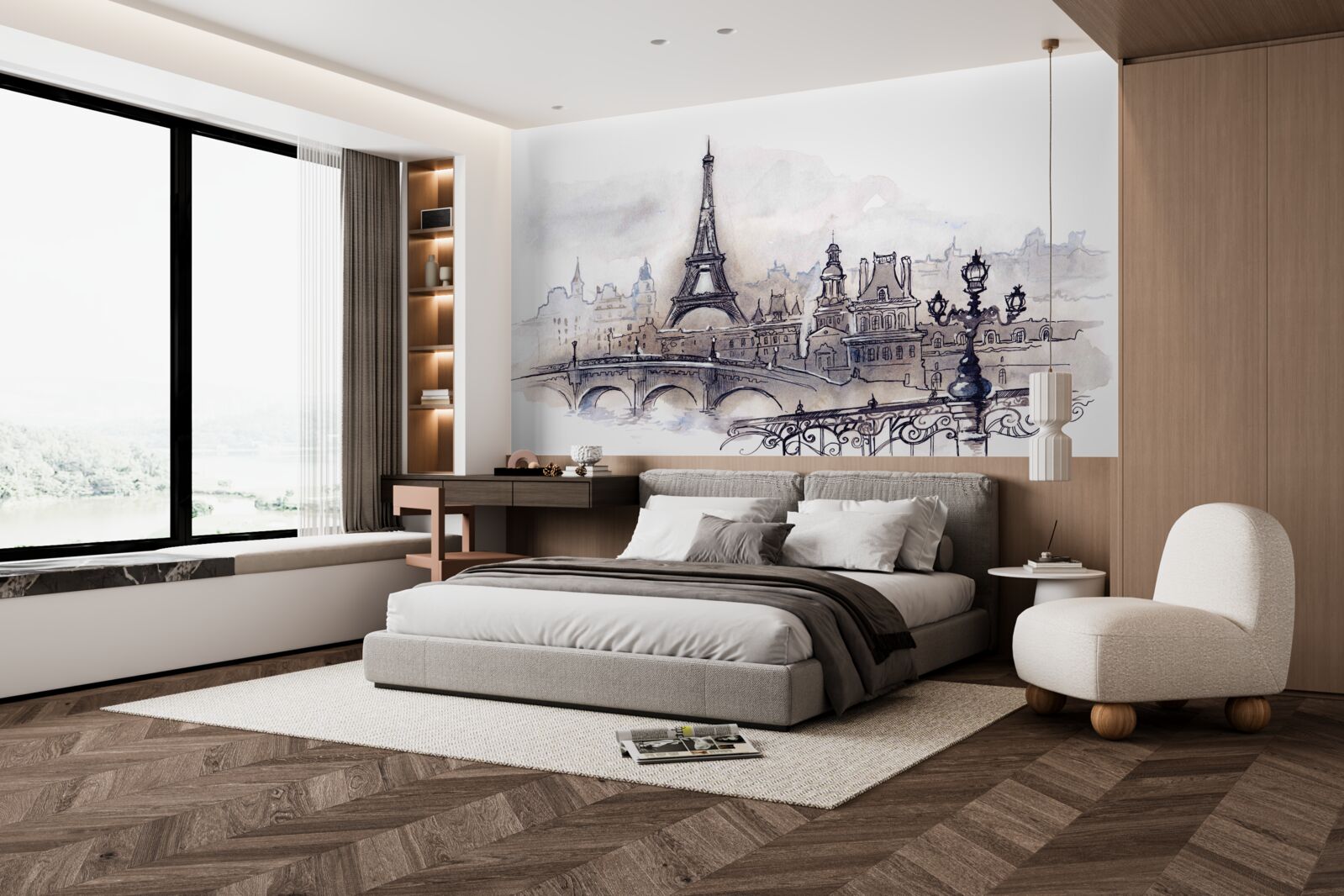 Фотошпалери Ейфелева вежа та архітектурні ескізи олівцем