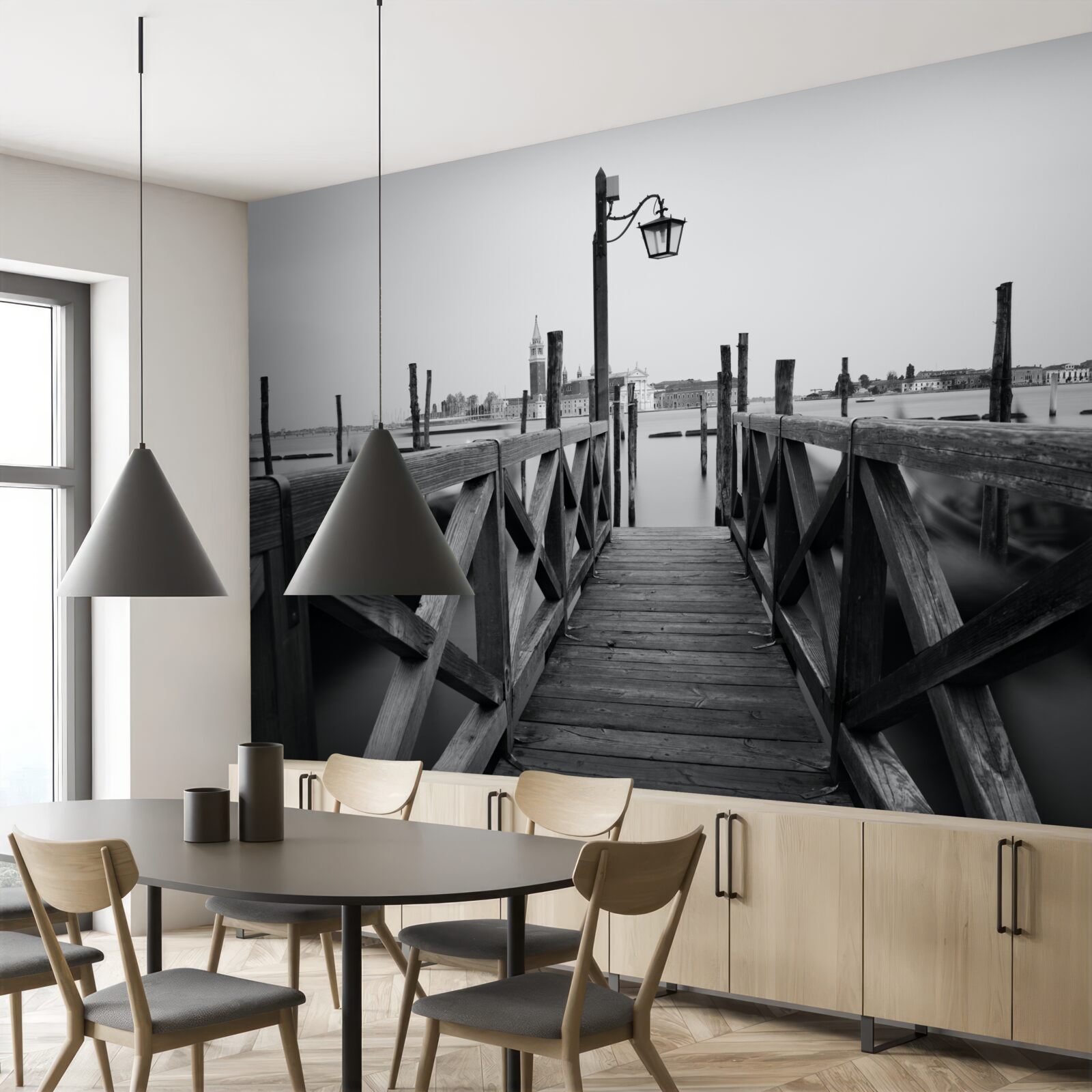 Фотошпалери набережна з дерева біля води