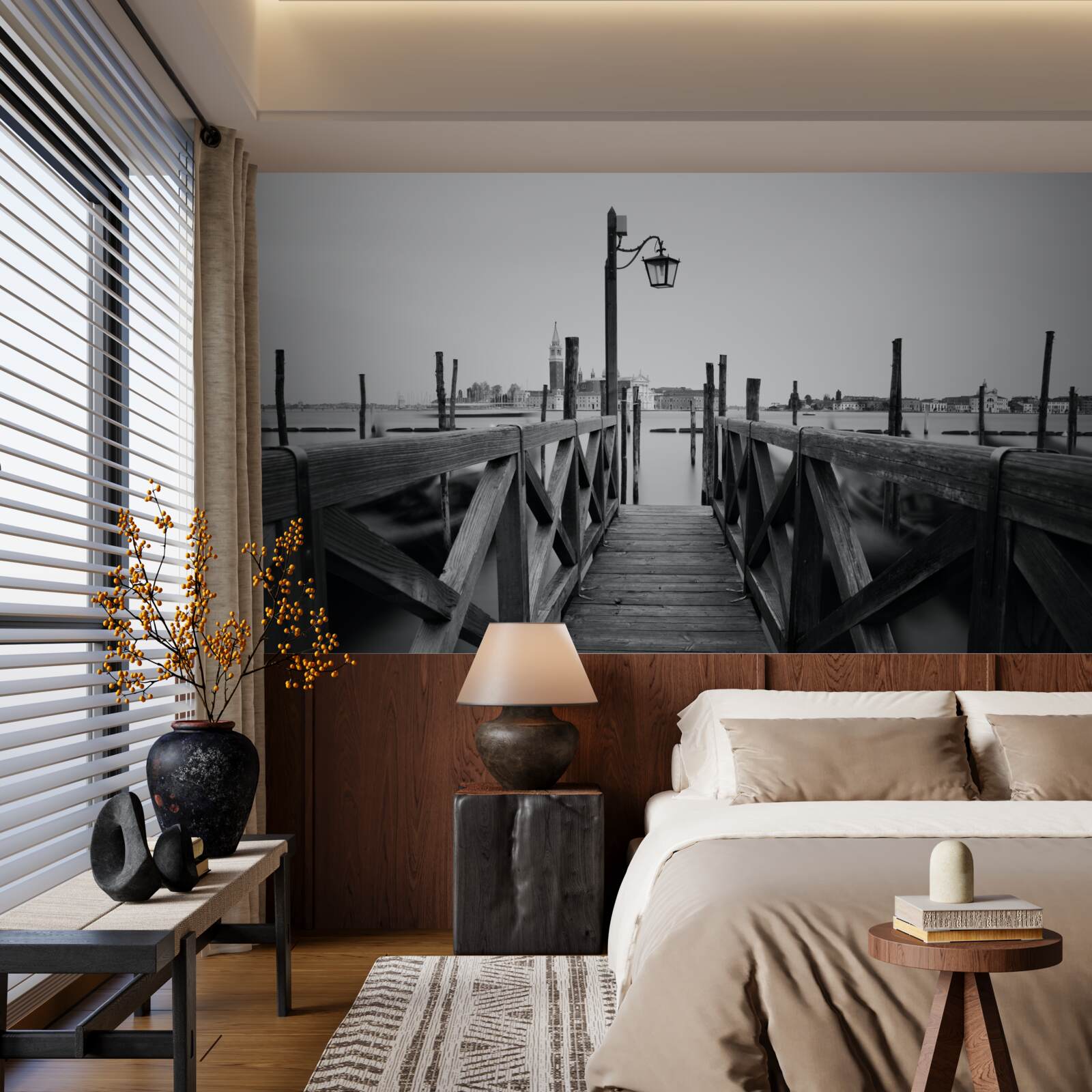 Фотошпалери набережна з дерева біля води