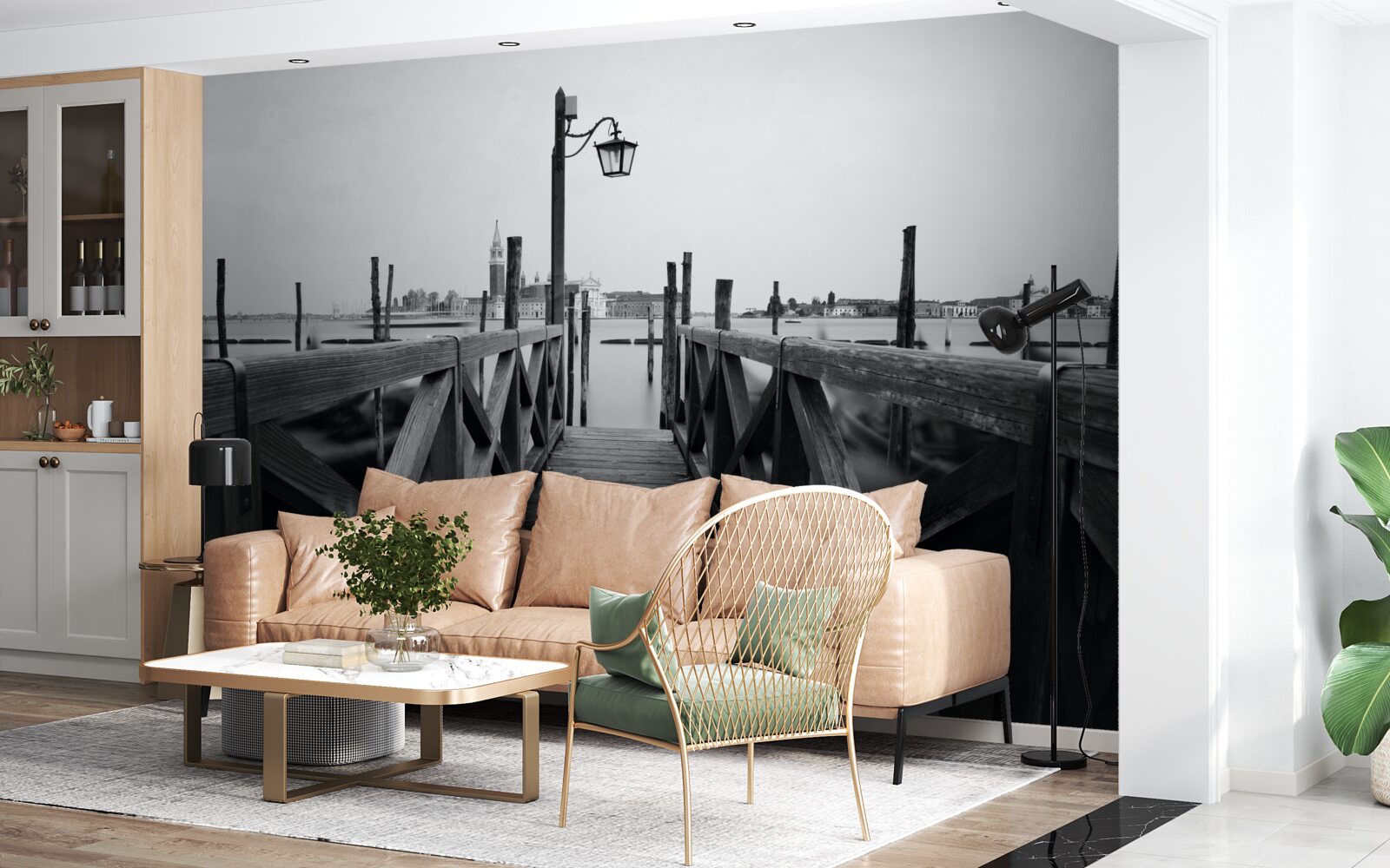 Фотошпалери набережна з дерева біля води