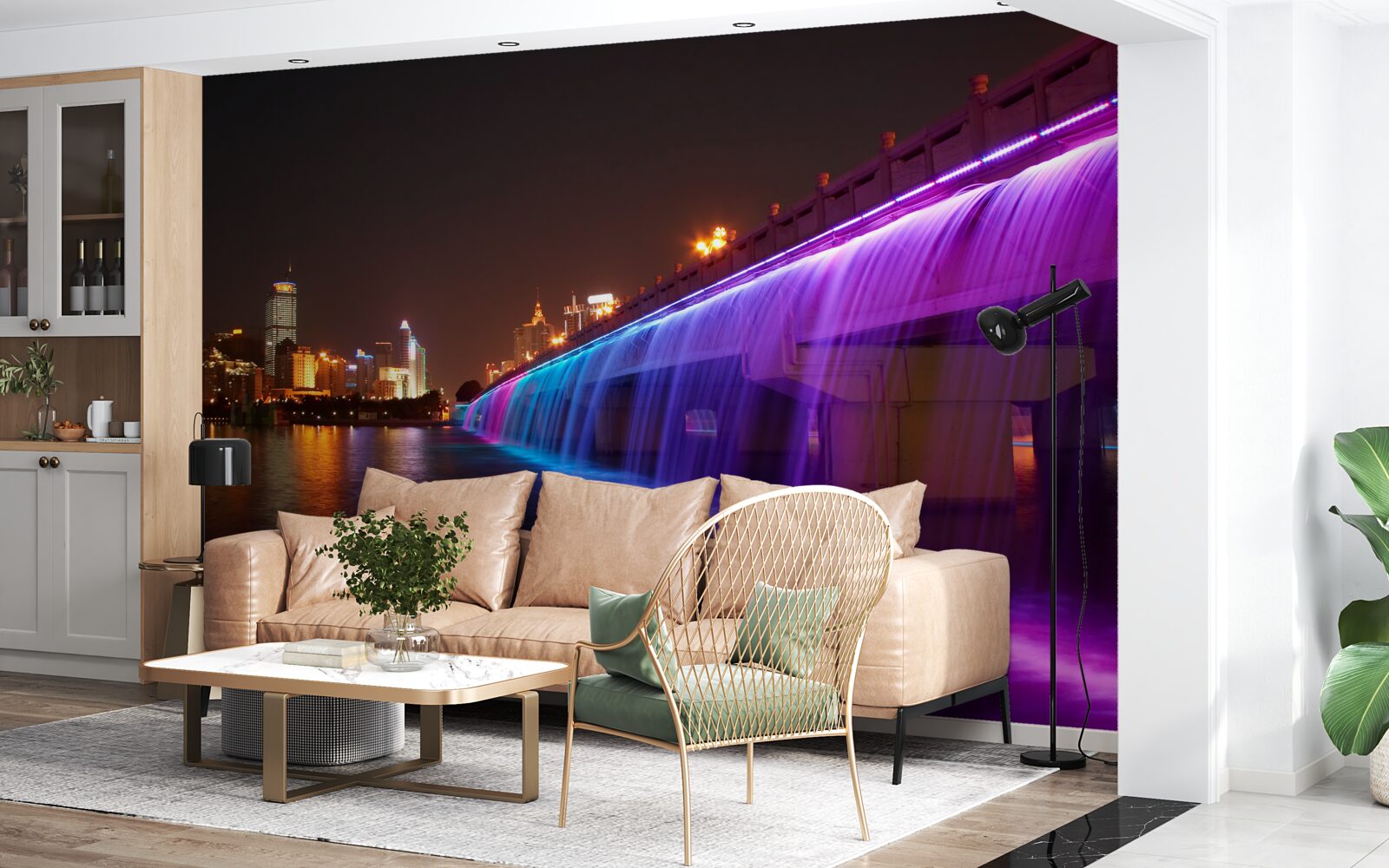 Фотошпалери люмінесцентне освітлення води біля мосту