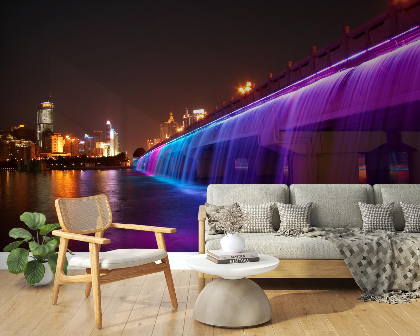 Фотошпалери люмінесцентне освітлення води біля мосту