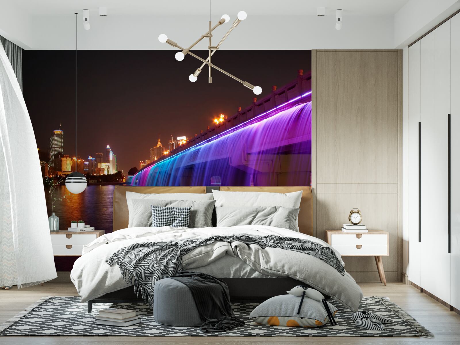 Фотошпалери люмінесцентне освітлення води біля мосту