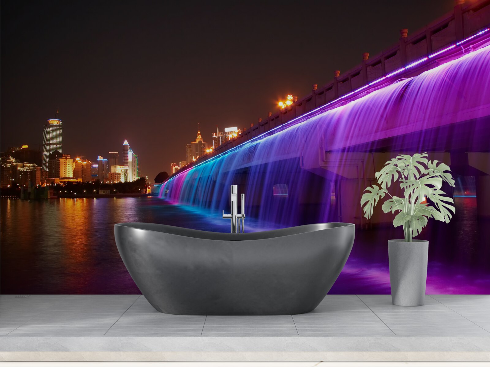 Фотошпалери люмінесцентне освітлення води біля мосту