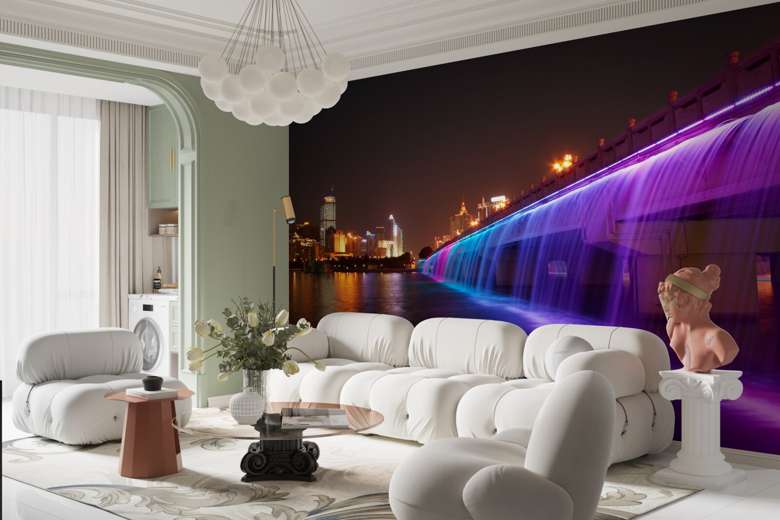 Фотошпалери люмінесцентне освітлення води біля мосту