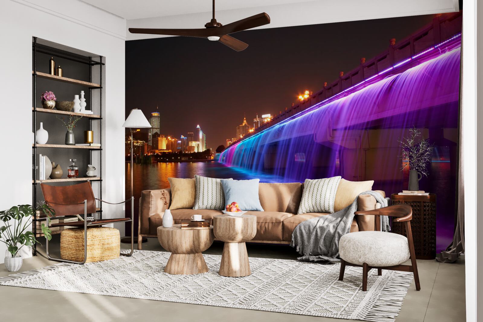 Фотошпалери люмінесцентне освітлення води біля мосту