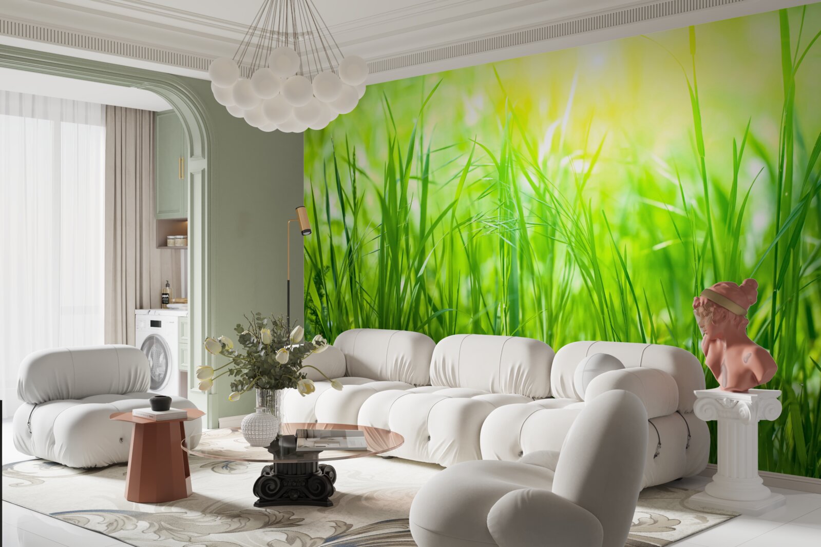 Фотошпалери ранкова роса випадає під сонячними променями