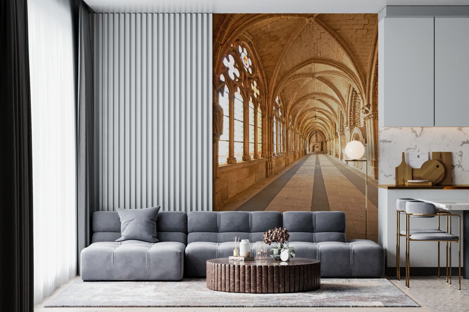 Фотошпалери старовинні кам'яні склепіння з вітражами