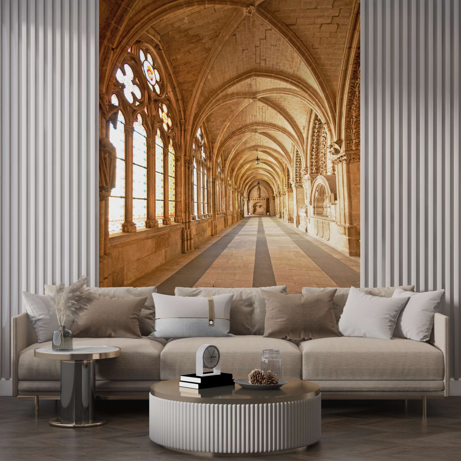 Фотошпалери старовинні кам'яні склепіння з вітражами