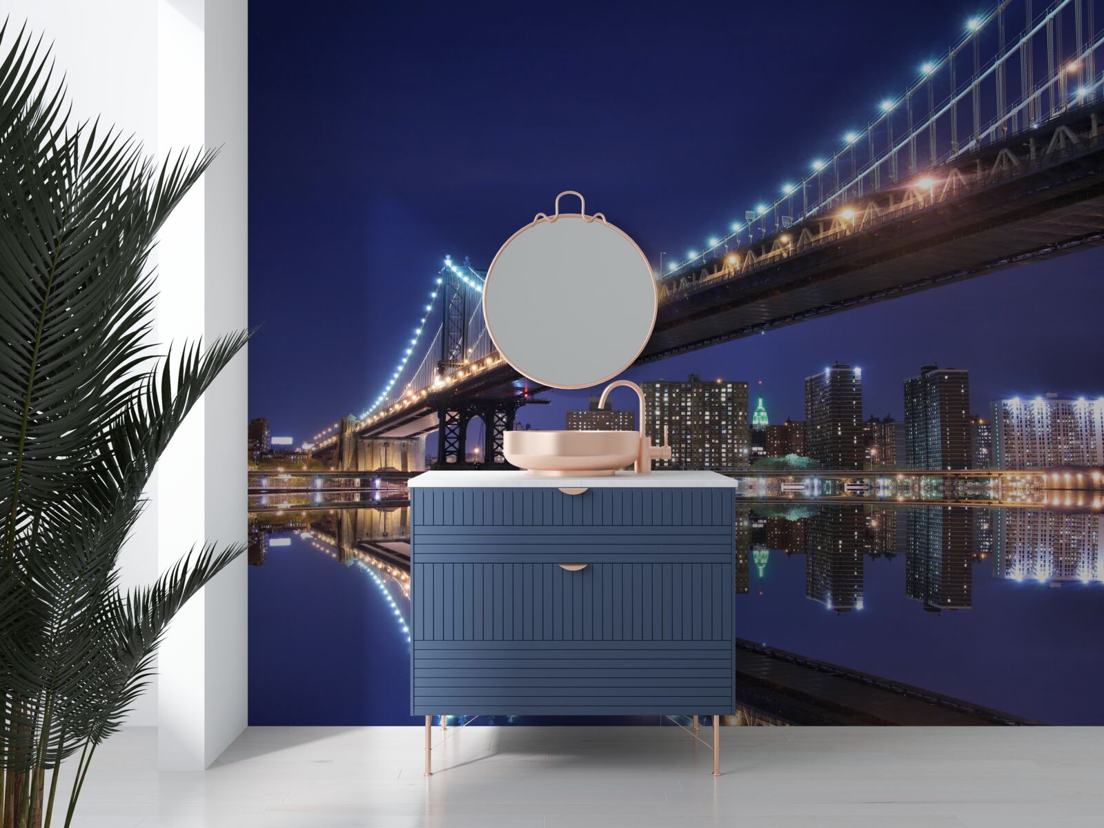 Фотошпалери відображення бруклінського мосту у воді