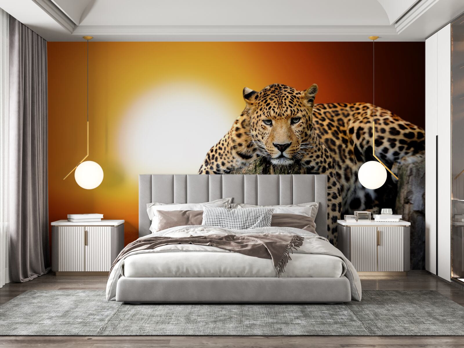 Фотошпалери леопард насолоджується заходом сонця