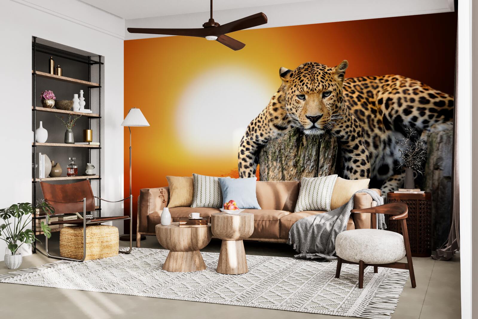 Фотошпалери леопард насолоджується заходом сонця