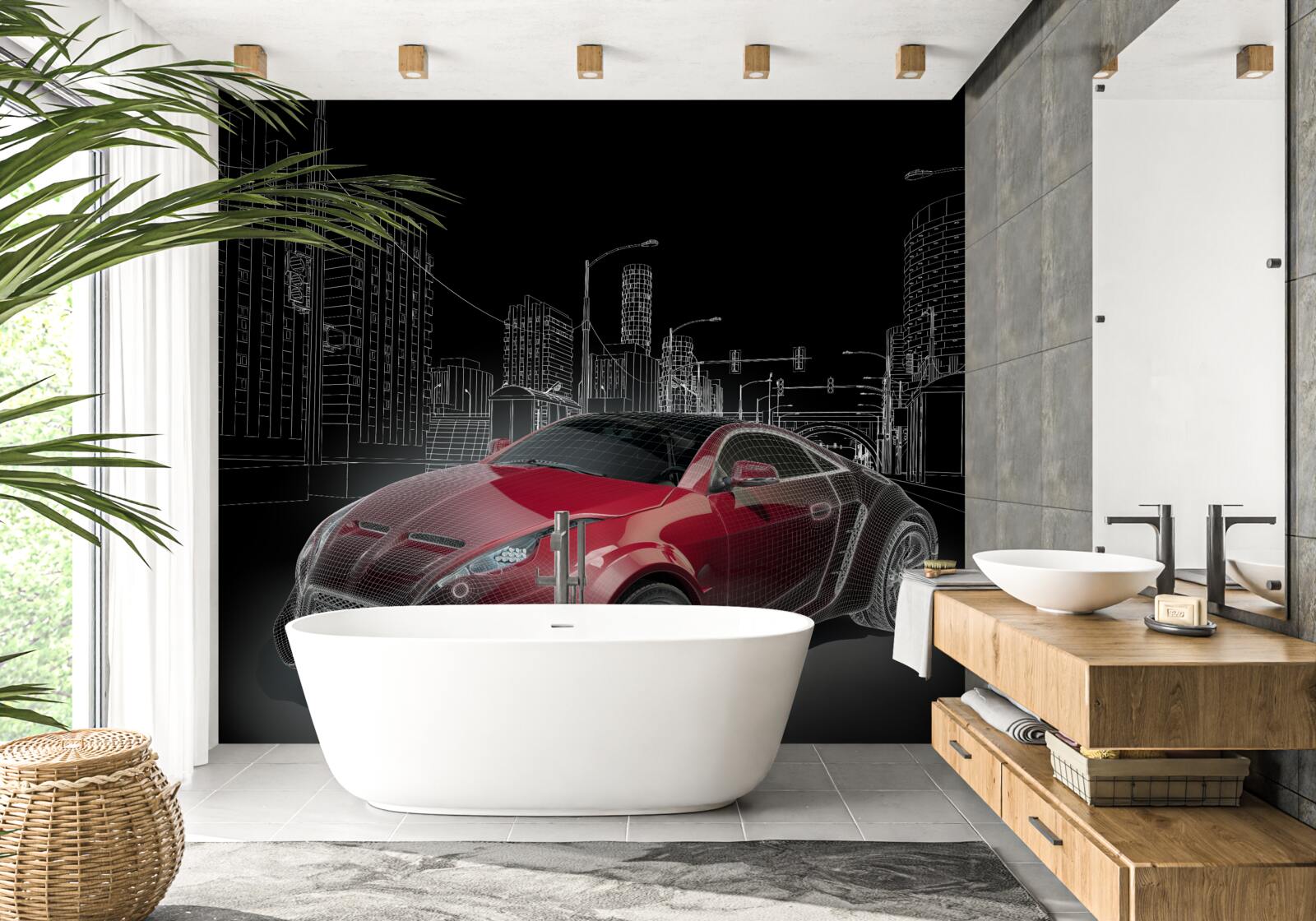 Фотошпалери на малюнку зображено червоний спортивний автомобіль