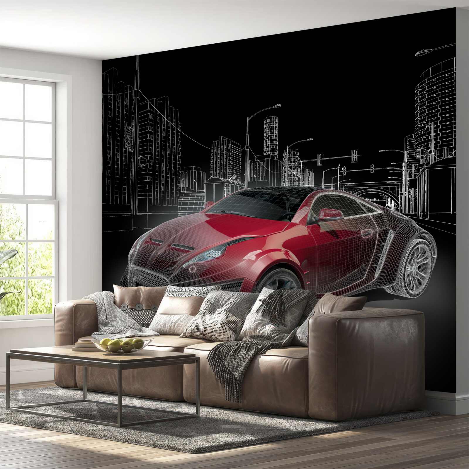 Фотошпалери на малюнку зображено червоний спортивний автомобіль