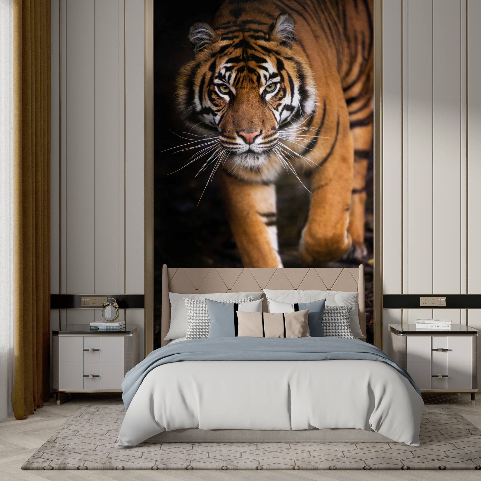 Фотошпалери дорослий тигр навшпиньки