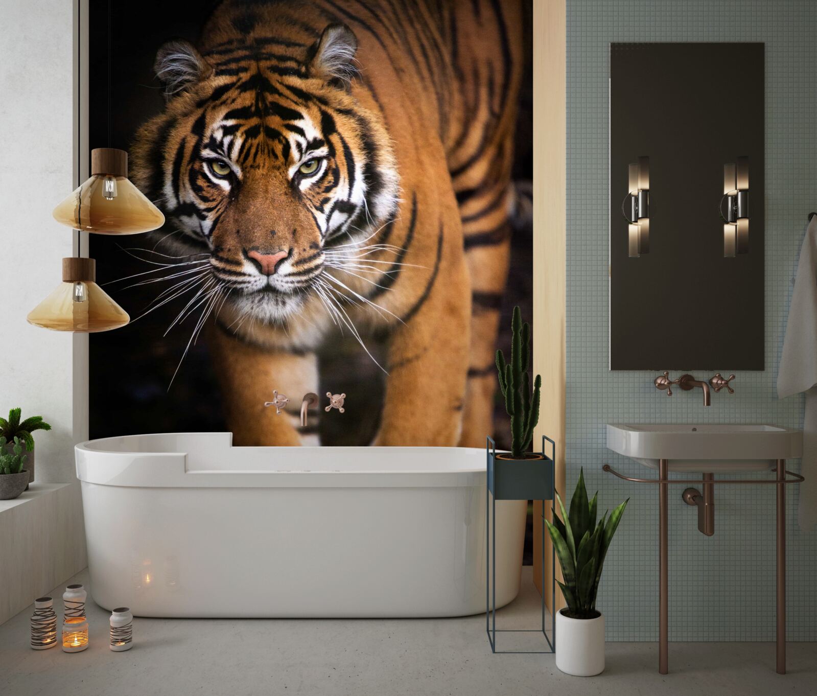 Фотошпалери дорослий тигр навшпиньки