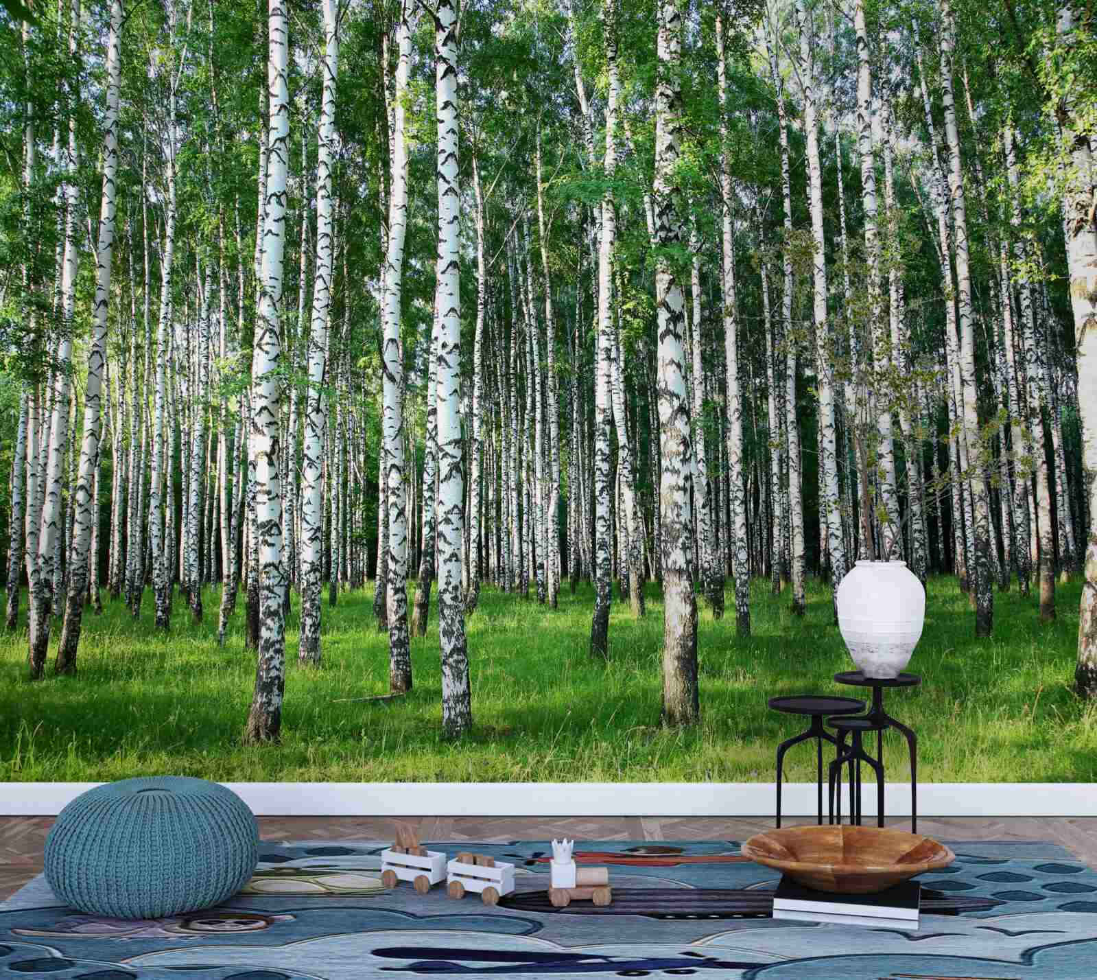 Фотошпалери стрункі берези в літньому оздобленні