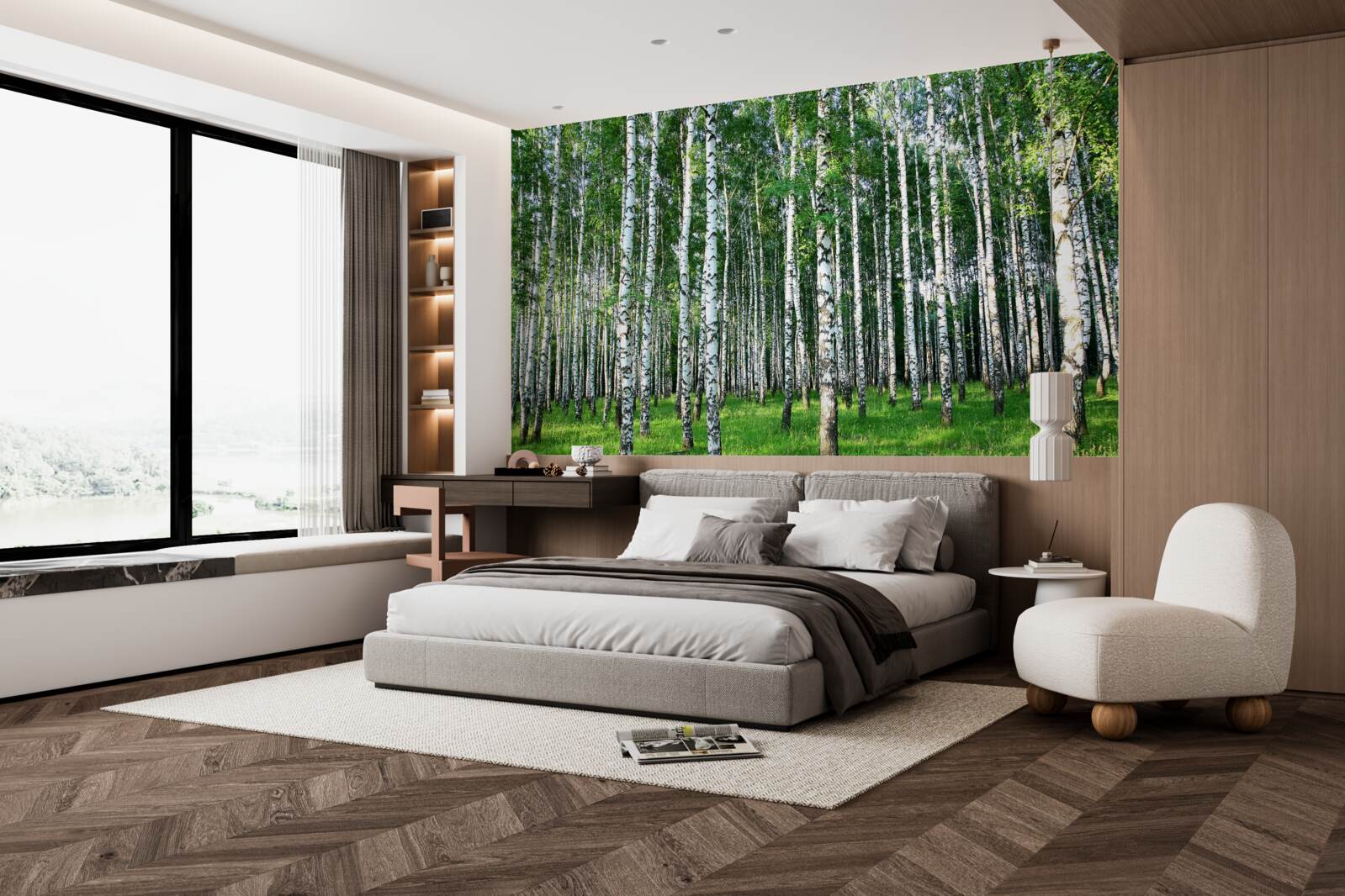 Фотошпалери стрункі берези в літньому оздобленні