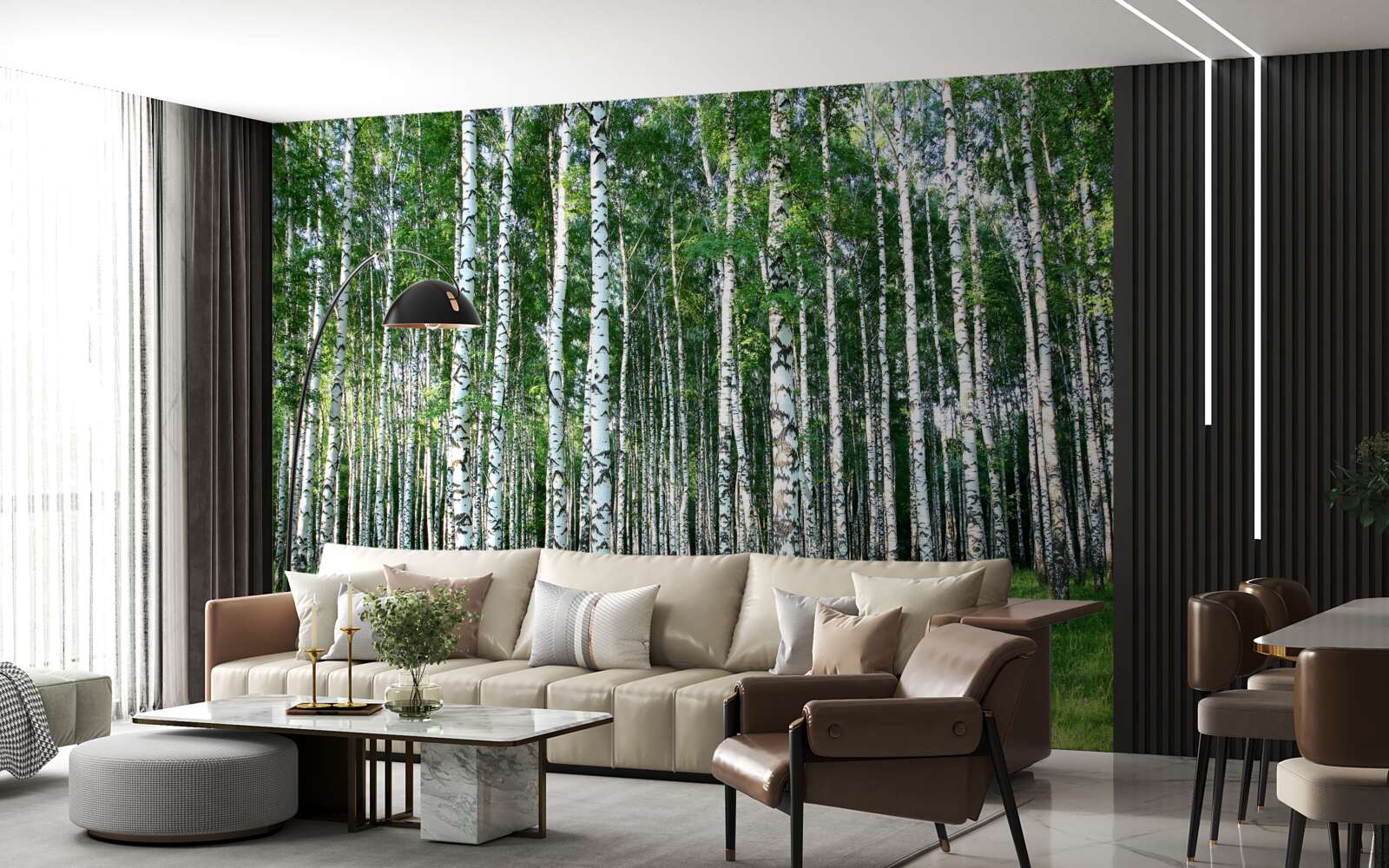 Фотошпалери стрункі берези в літньому оздобленні