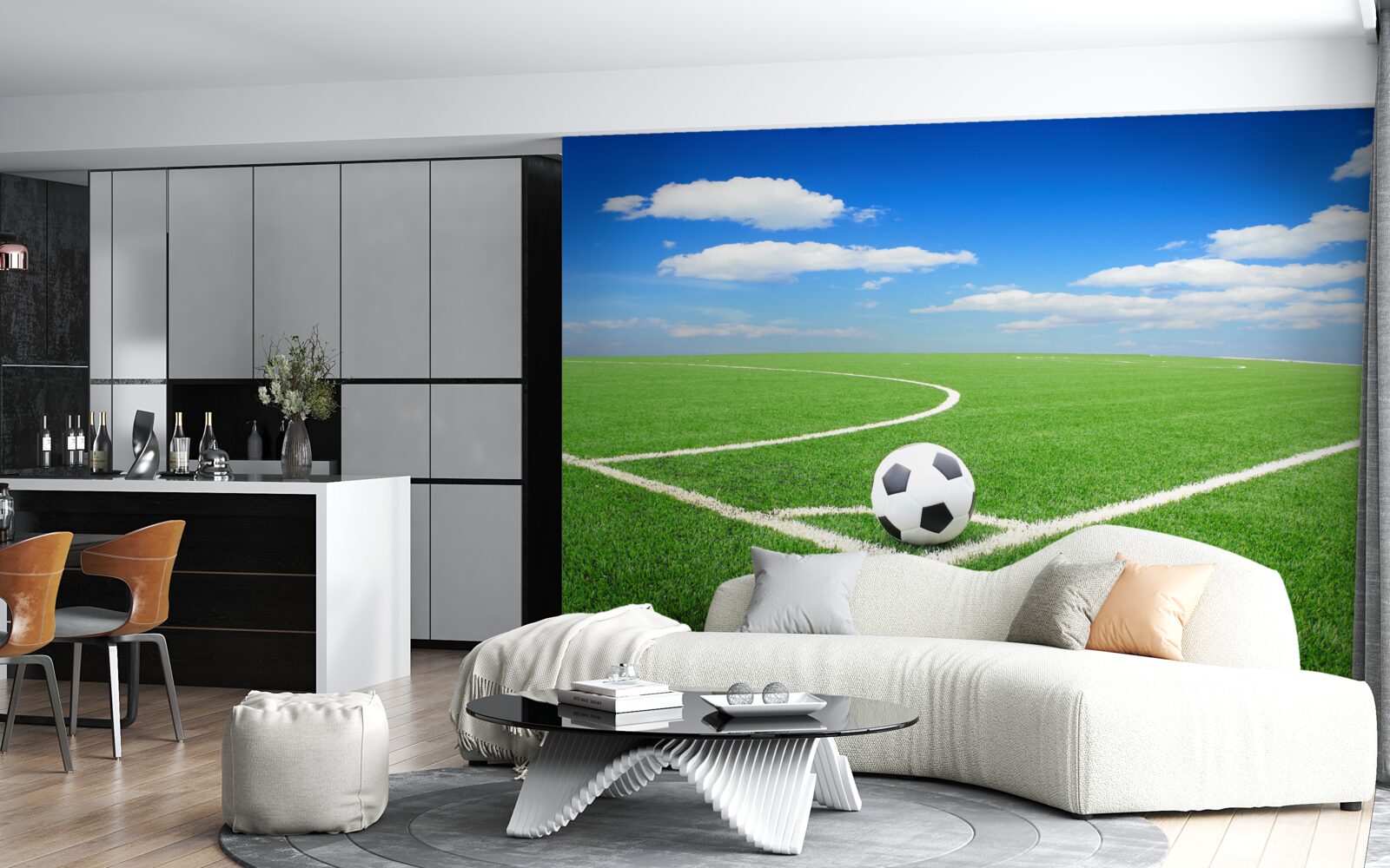 Фотошпалери м'яч знаходиться в куті поля