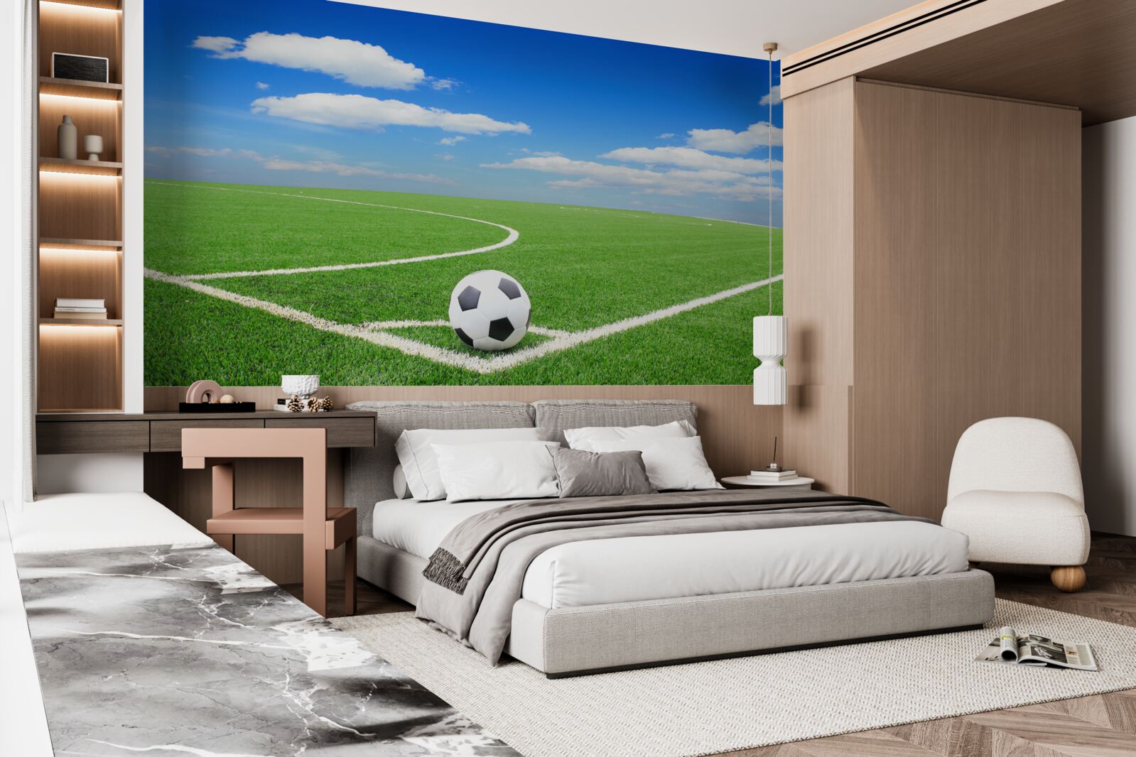 Фотошпалери м'яч знаходиться в куті поля