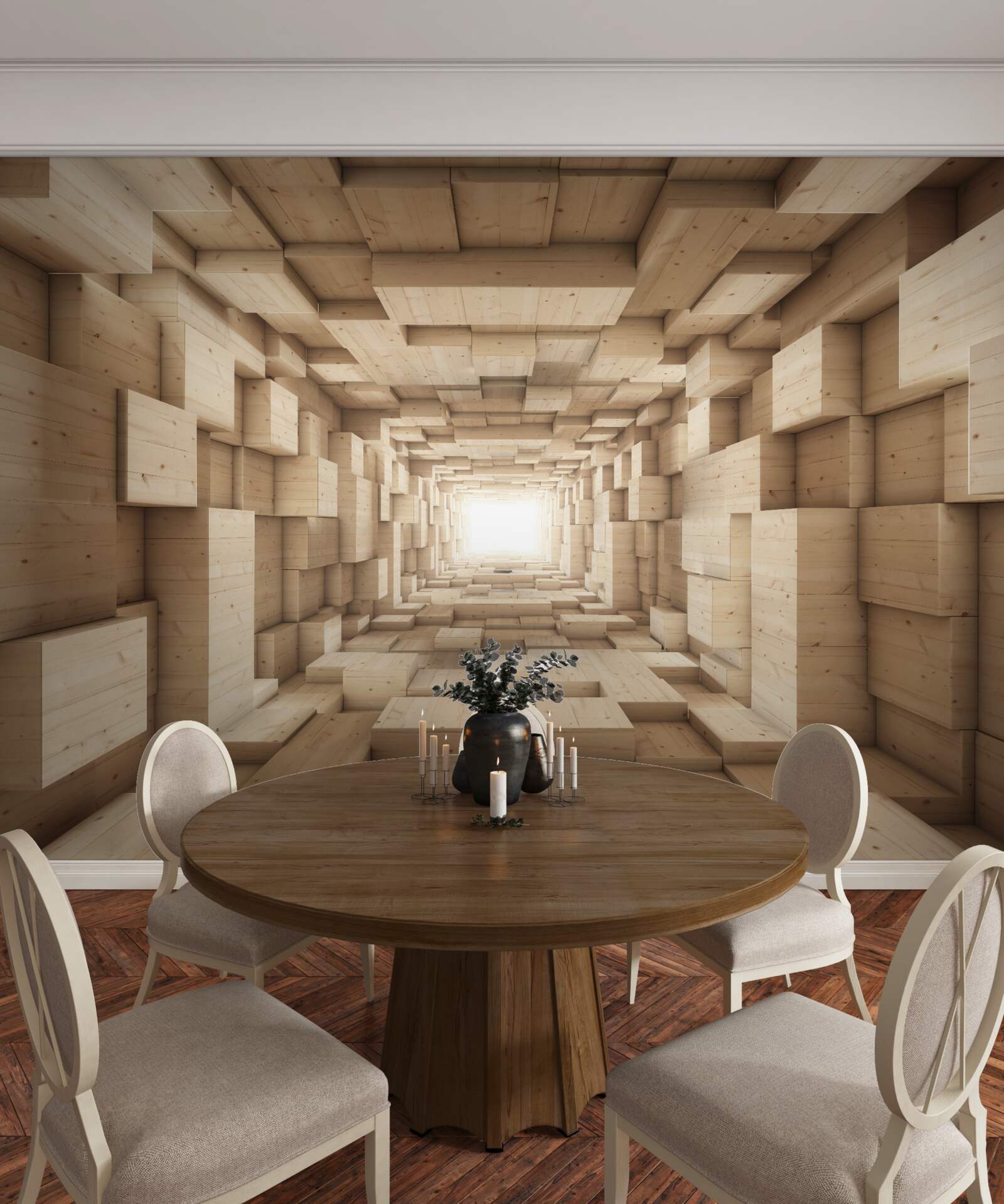 Фотошпалери тунель, що відступає, пофарбований у відтінки коричневого