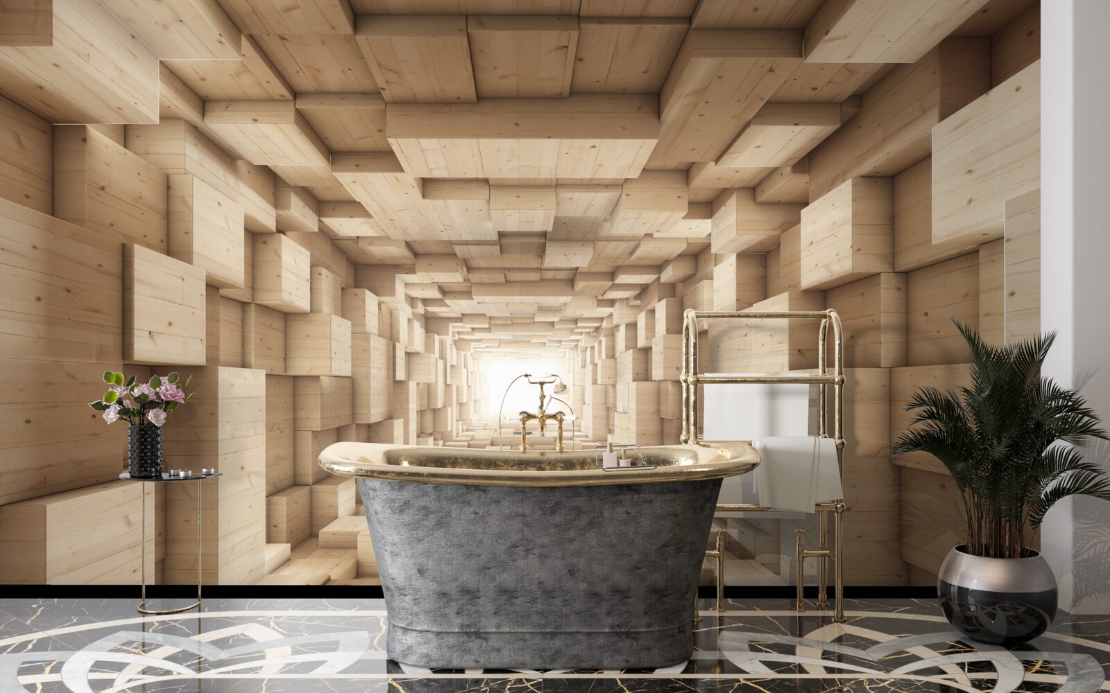 Фотошпалери тунель, що відступає, пофарбований у відтінки коричневого