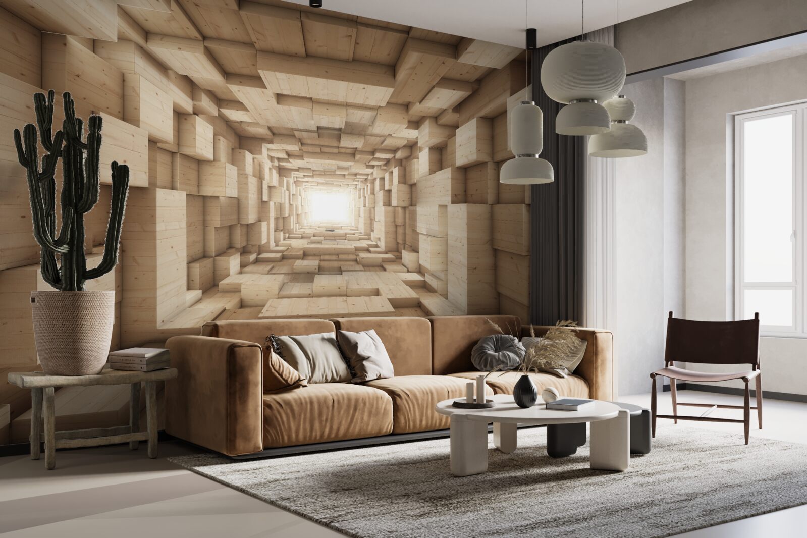 Фотошпалери тунель, що відступає, пофарбований у відтінки коричневого