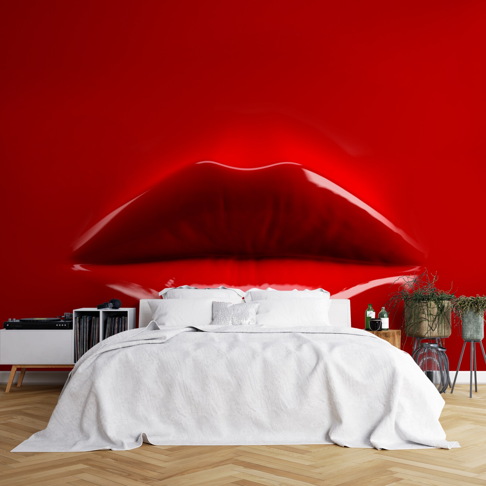 Фотошпалери червоні, повні губи виділяються на червоному тлі