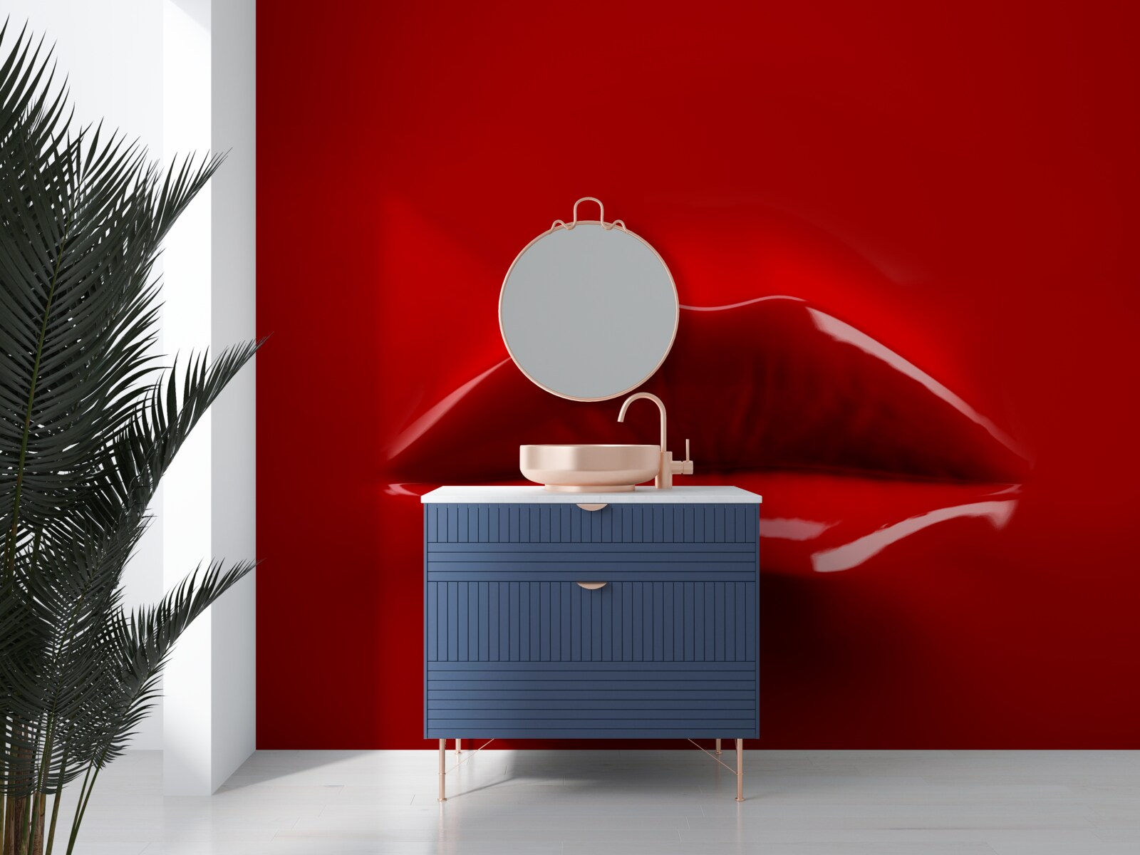 Фотошпалери червоні, повні губи виділяються на червоному тлі