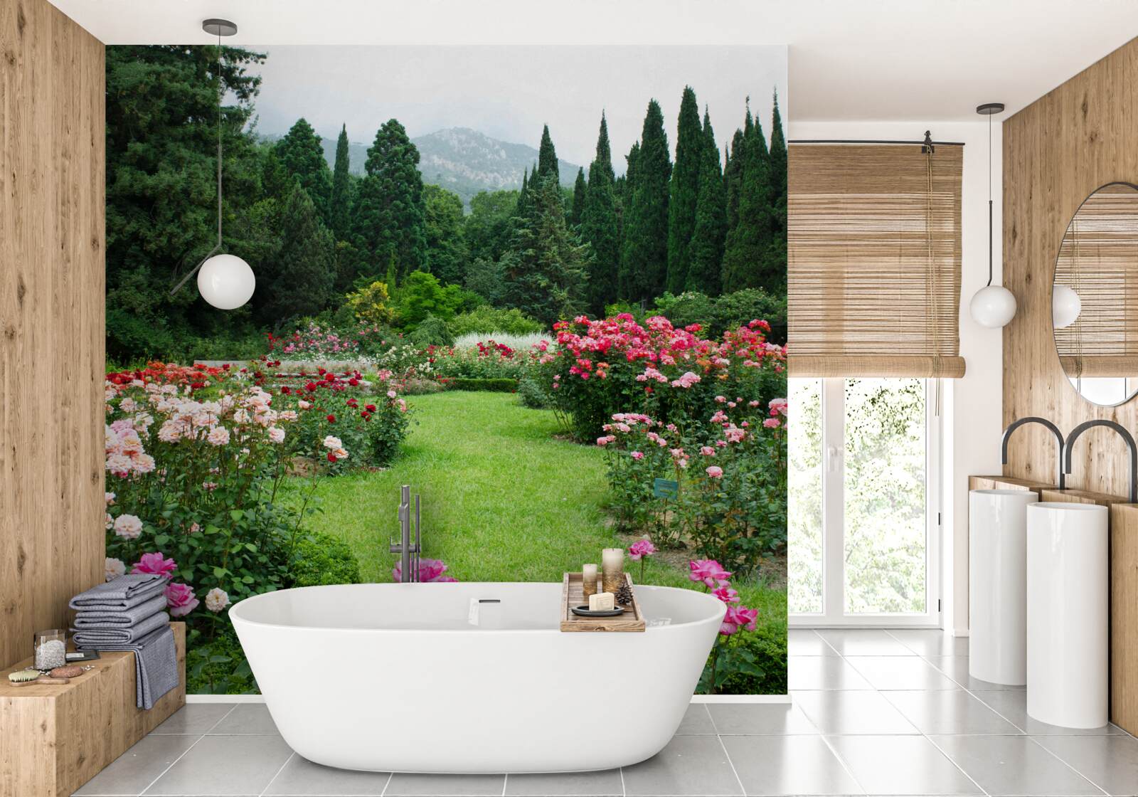 Фотошпалери квіти в саду біля будинку