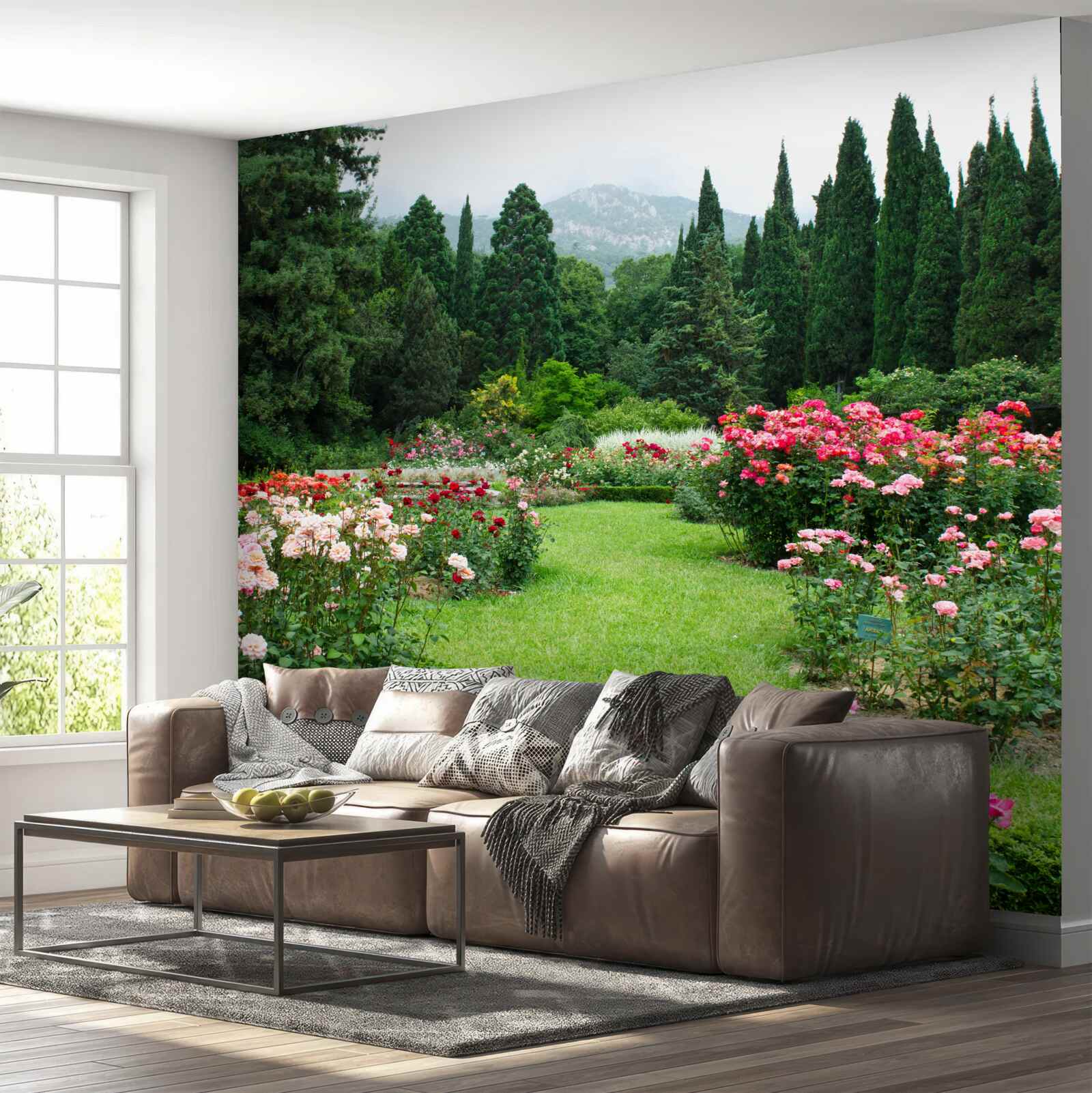 Фотошпалери квіти в саду біля будинку