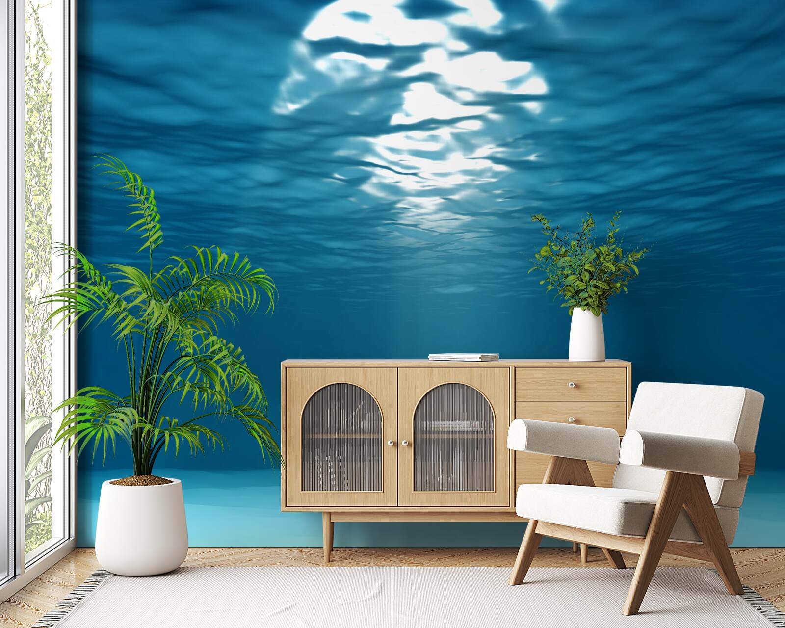 Фотошпалери сонячні промені проникають у глибину води