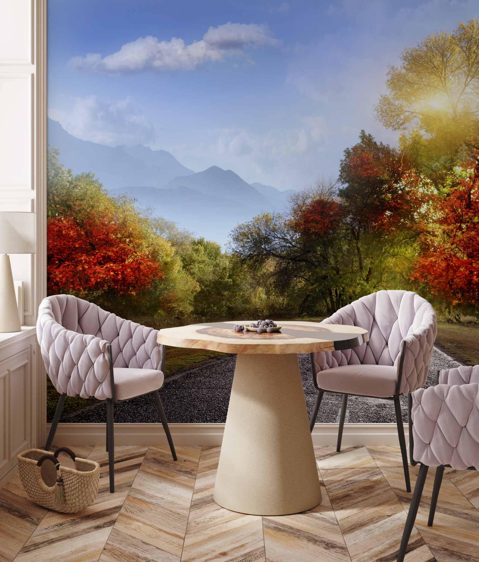 Фотошпалери осіння лісова дорога під дощем