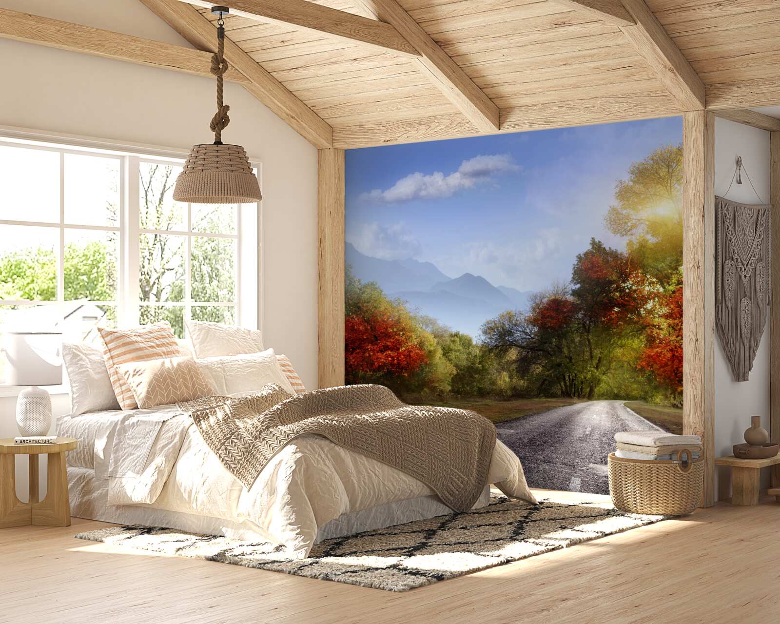 Фотошпалери осіння лісова дорога під дощем