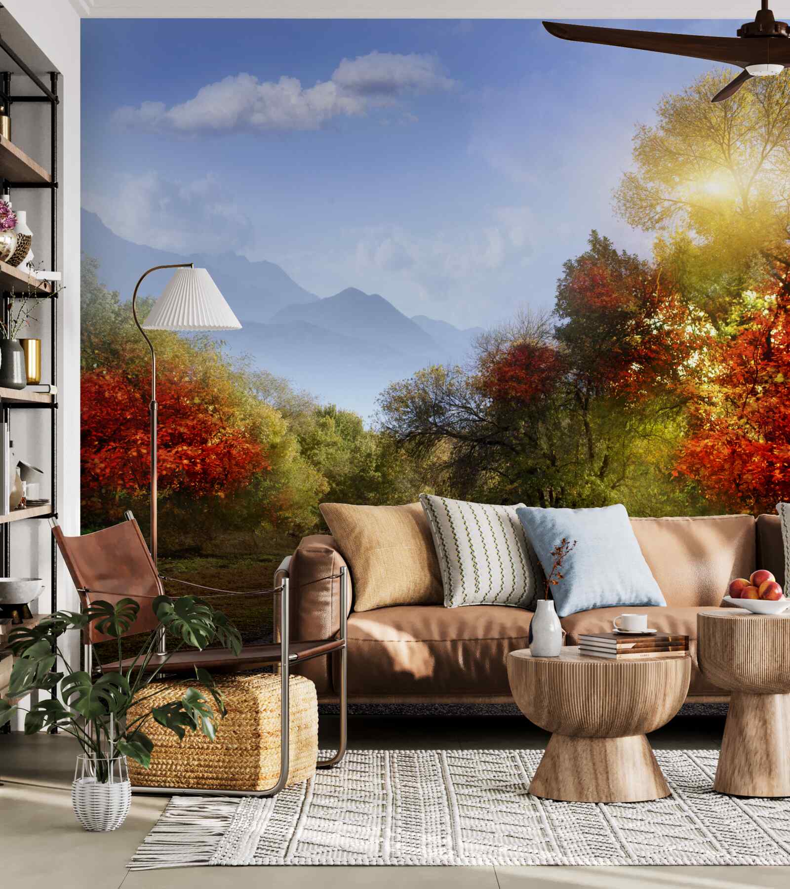 Фотошпалери осіння лісова дорога під дощем