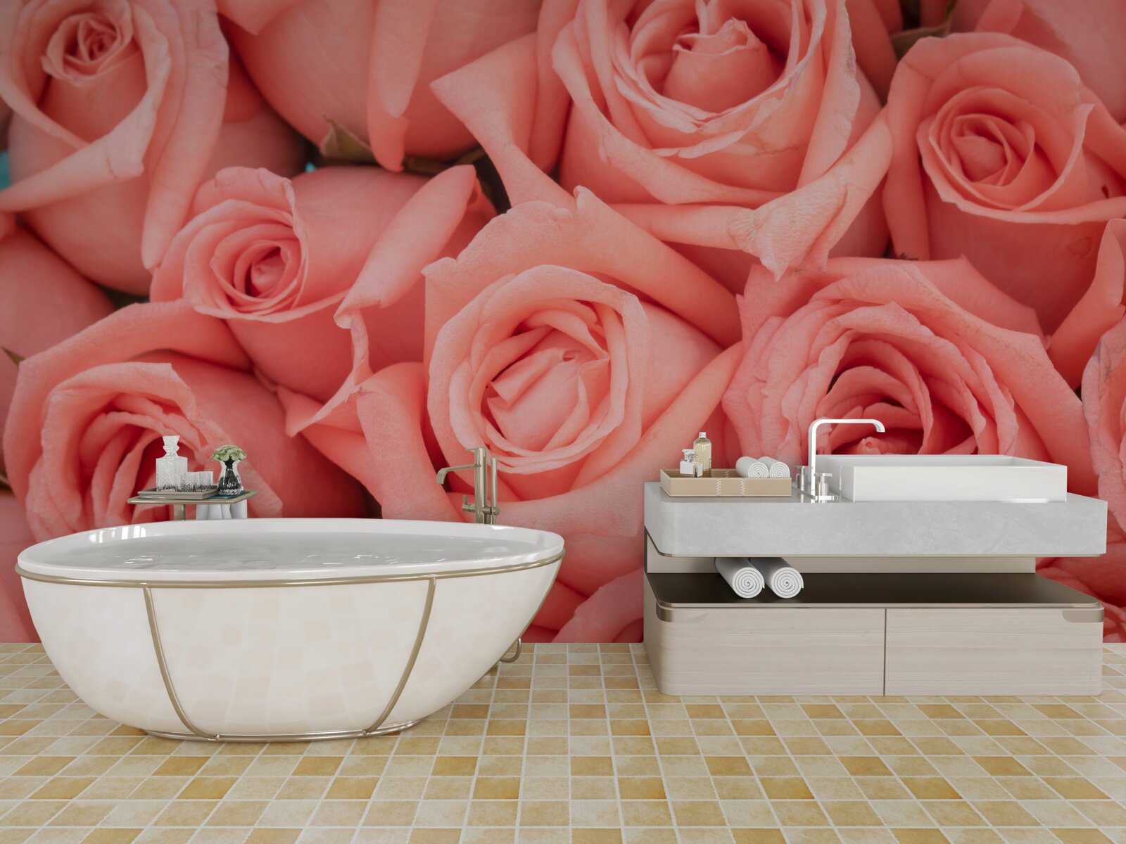 Фотошпалери рожеві бутони троянд